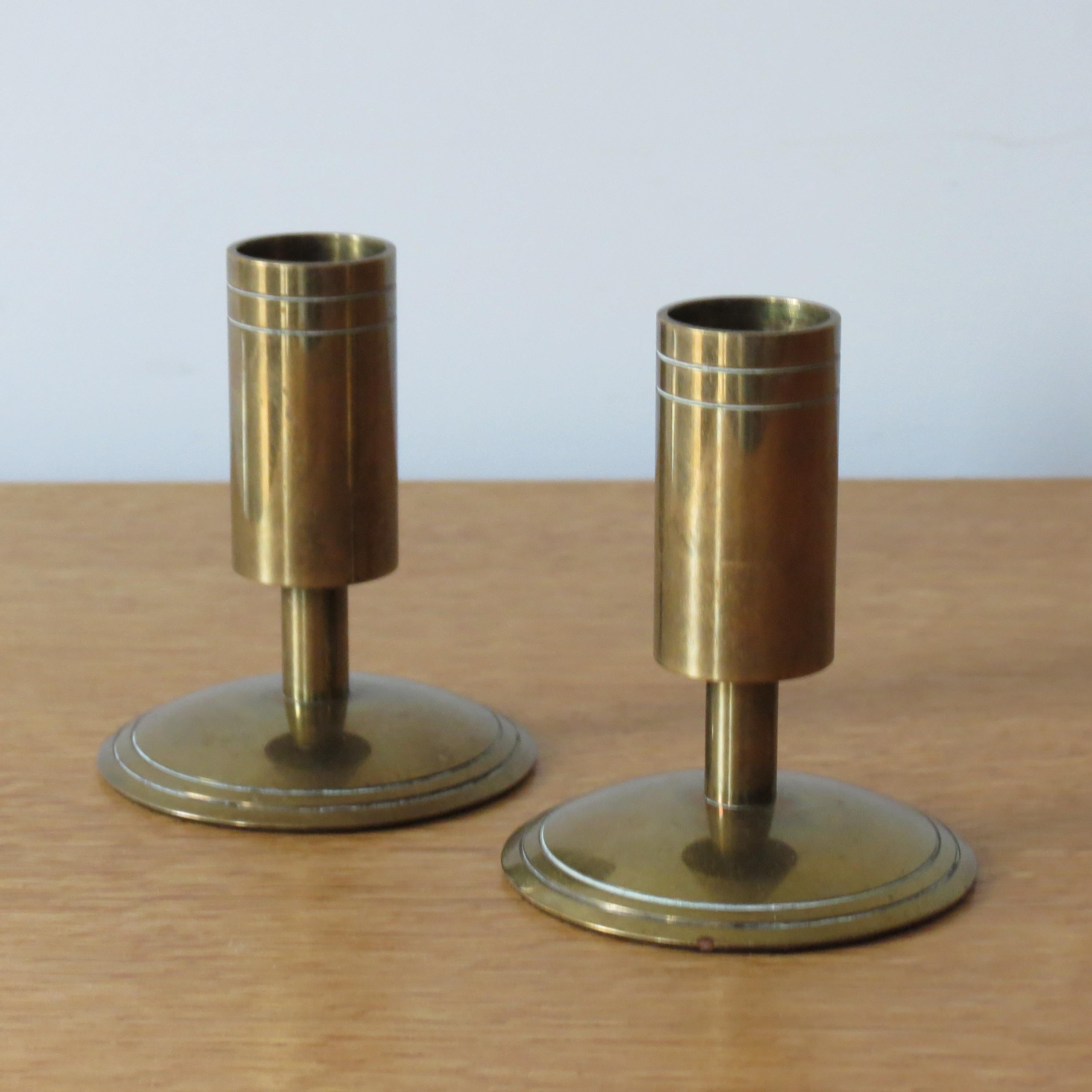 Machine-Made Pair of 1960s DanPresent Danish Brass Candle Holders