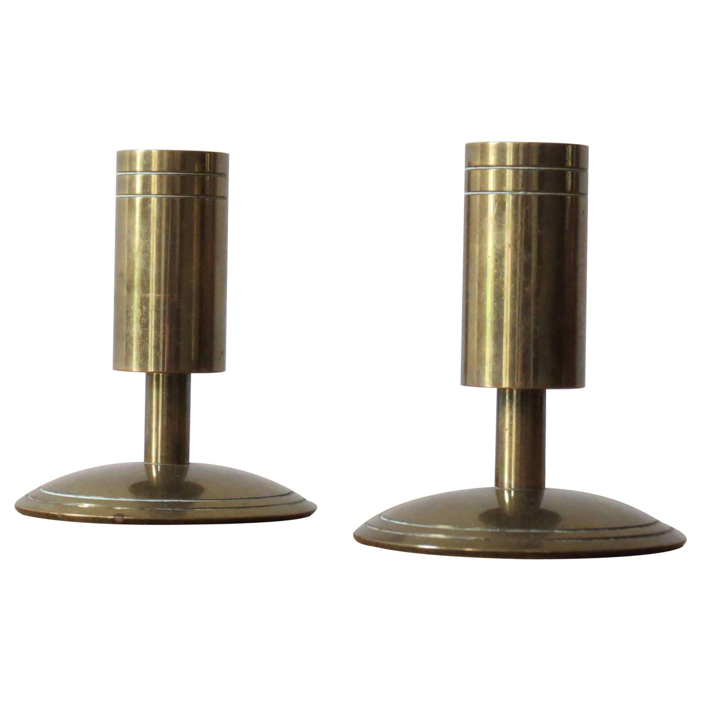 Pair Of Hammered Brass Candle Holders at 1stDibs