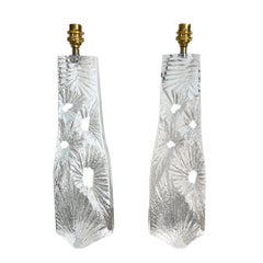 Pair of 1960s Daum Large Glass Table Lamps With Starburst Detail