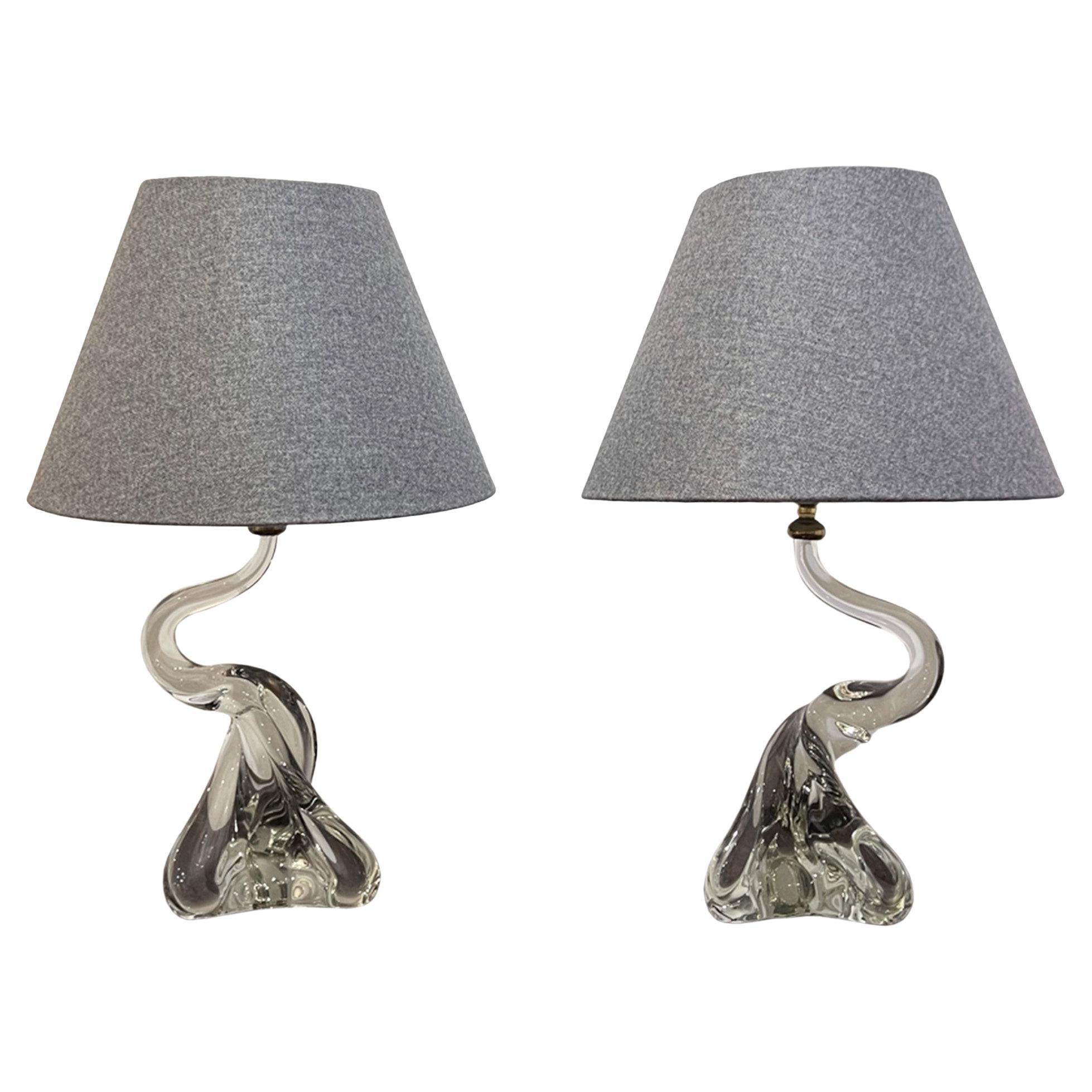 Pair of 1960s Doyen Clear Glass Table Lamps For Sale
