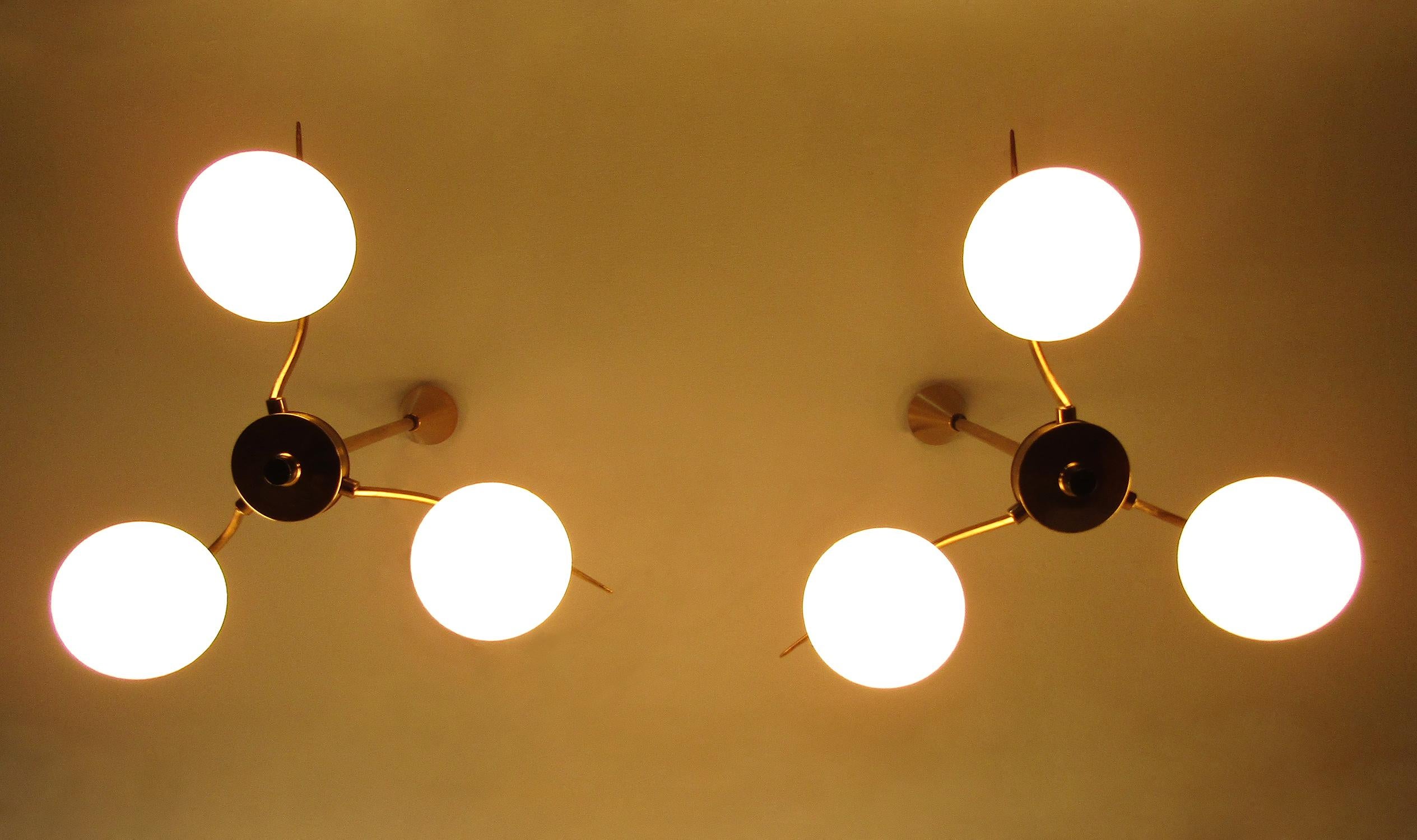 Mid-Century Modern Pair of 1960s Etched Globe Madmen Chandeliers by Maison Arlus For Sale