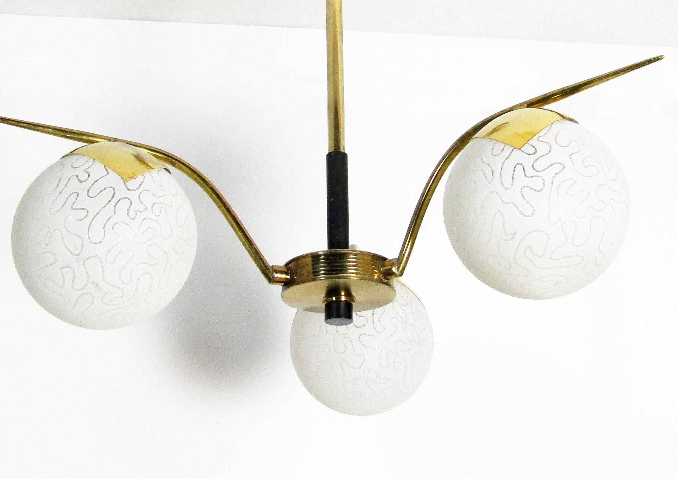 French Pair of 1960s Etched Globe Madmen Chandeliers by Maison Arlus For Sale