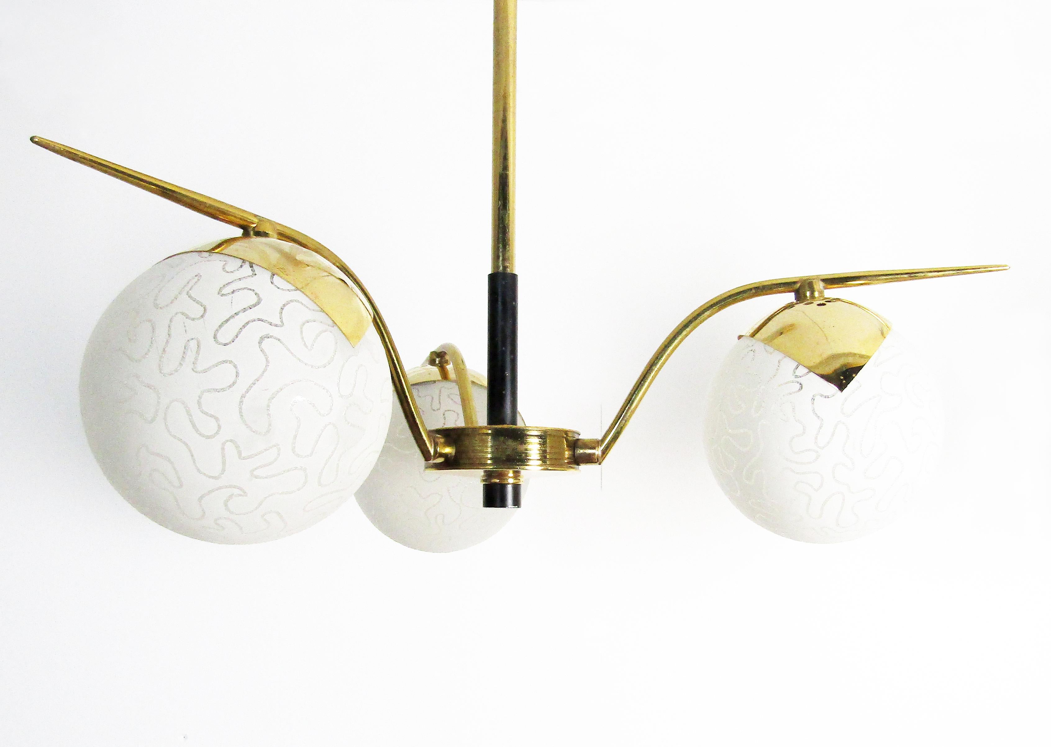 20th Century Pair of 1960s Etched Globe Madmen Chandeliers by Maison Arlus For Sale