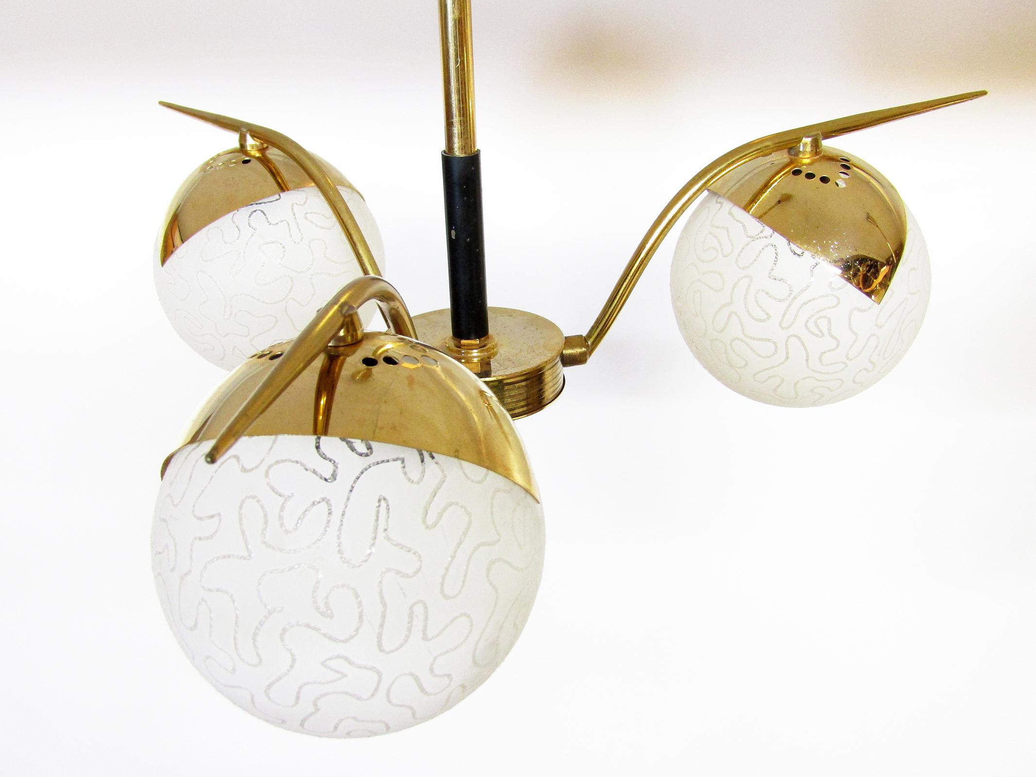 Pair of 1960s Etched Globe Madmen Chandeliers by Maison Arlus For Sale 1
