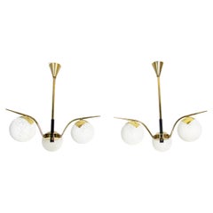 Pair of 1960s Etched Globe Madmen Chandeliers by Maison Arlus
