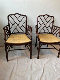 Pair Of 1960s Faux Bamboo Wood Arm Chairs