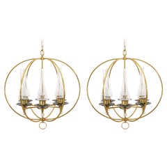 Pair of 1960s Feldman Brass Glass and Lucite Mid Century Modern Chandeliers