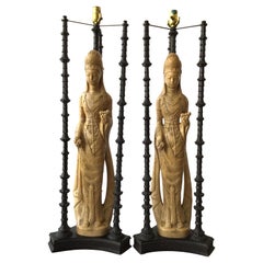 Pair of 1960s Figural Plaster Asian Lamps