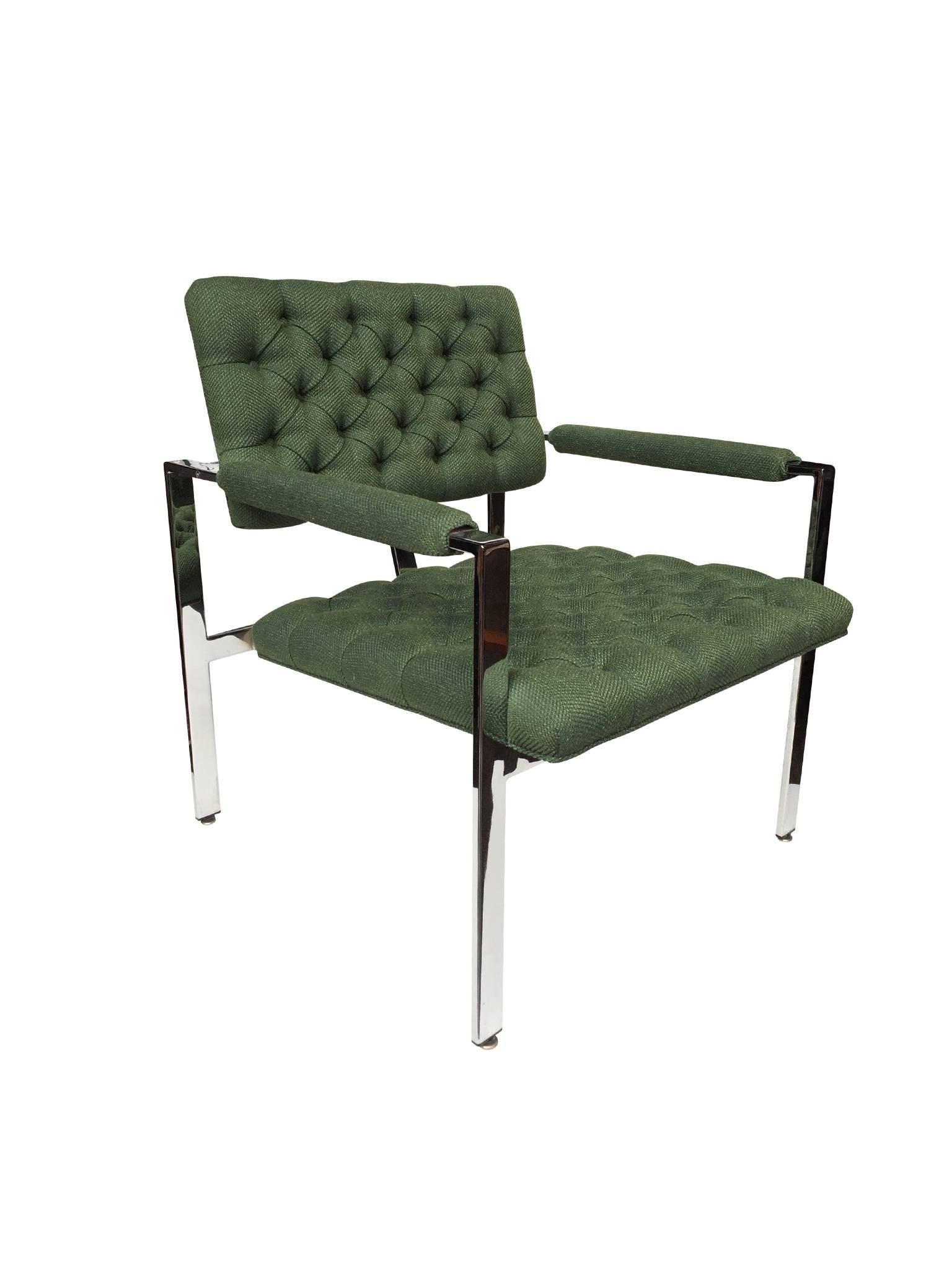 Mid-Century Modern Pair of 1960s Flat-Bar Chrome Club Chairs by Milo Baughman for Thayer Coggin