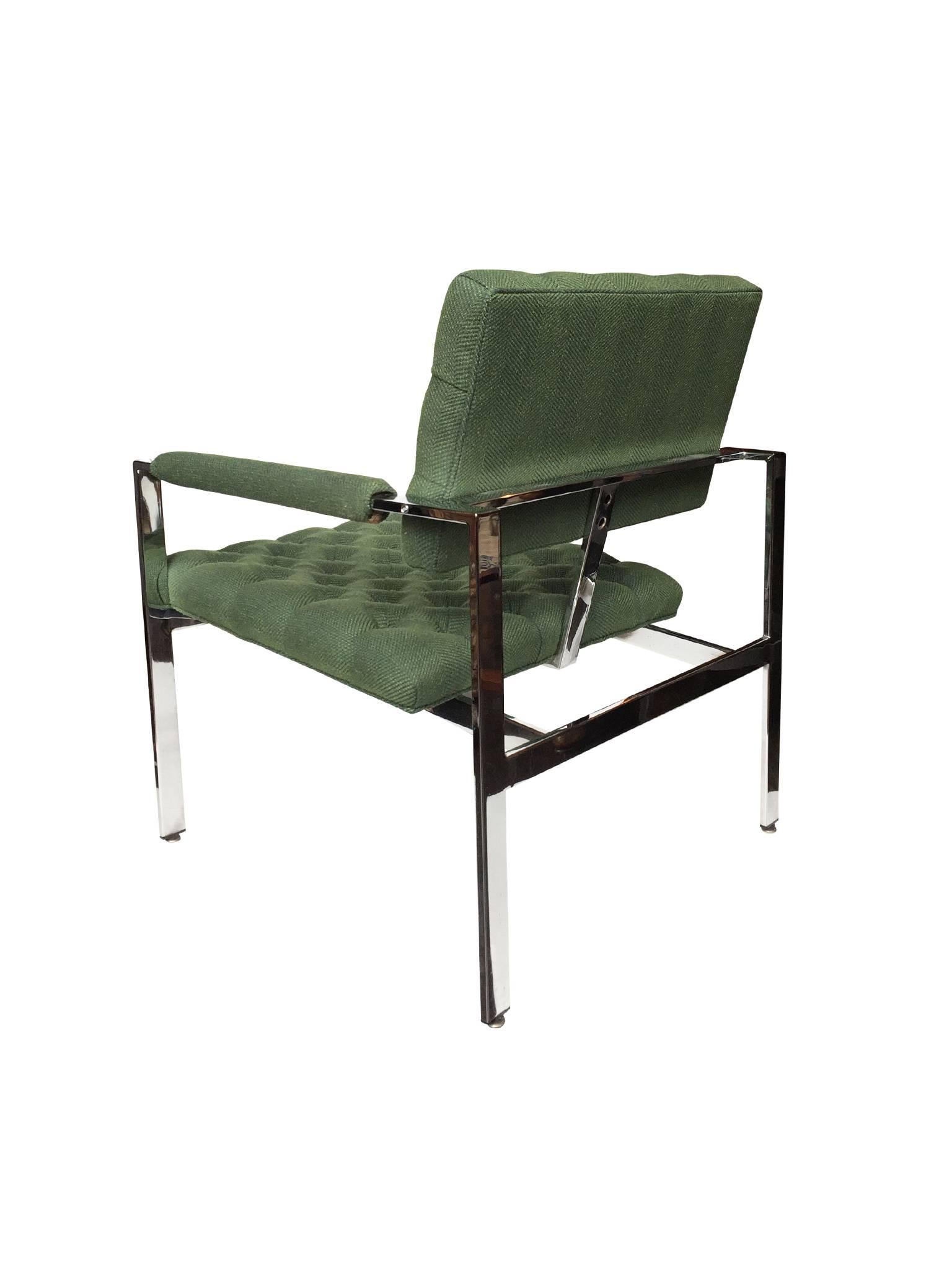 20th Century Pair of 1960s Flat-Bar Chrome Club Chairs by Milo Baughman for Thayer Coggin