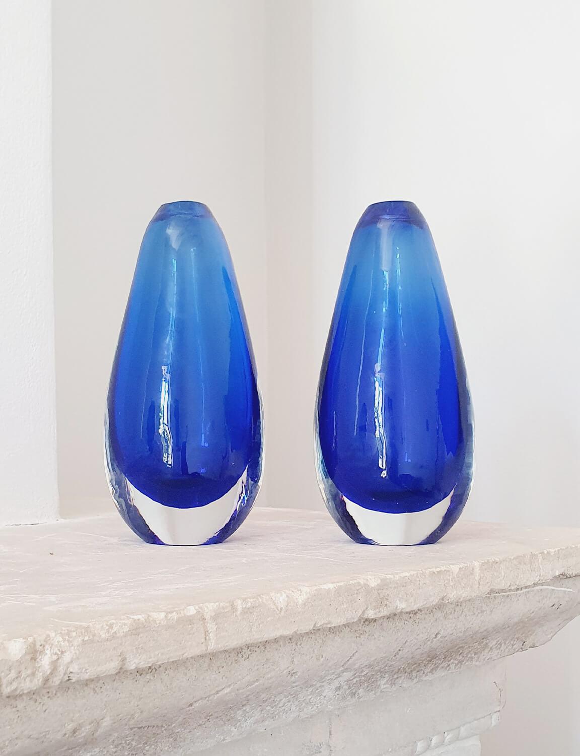 Italian Pair of 1960s Flavio Poli Cobalt Blue Vases