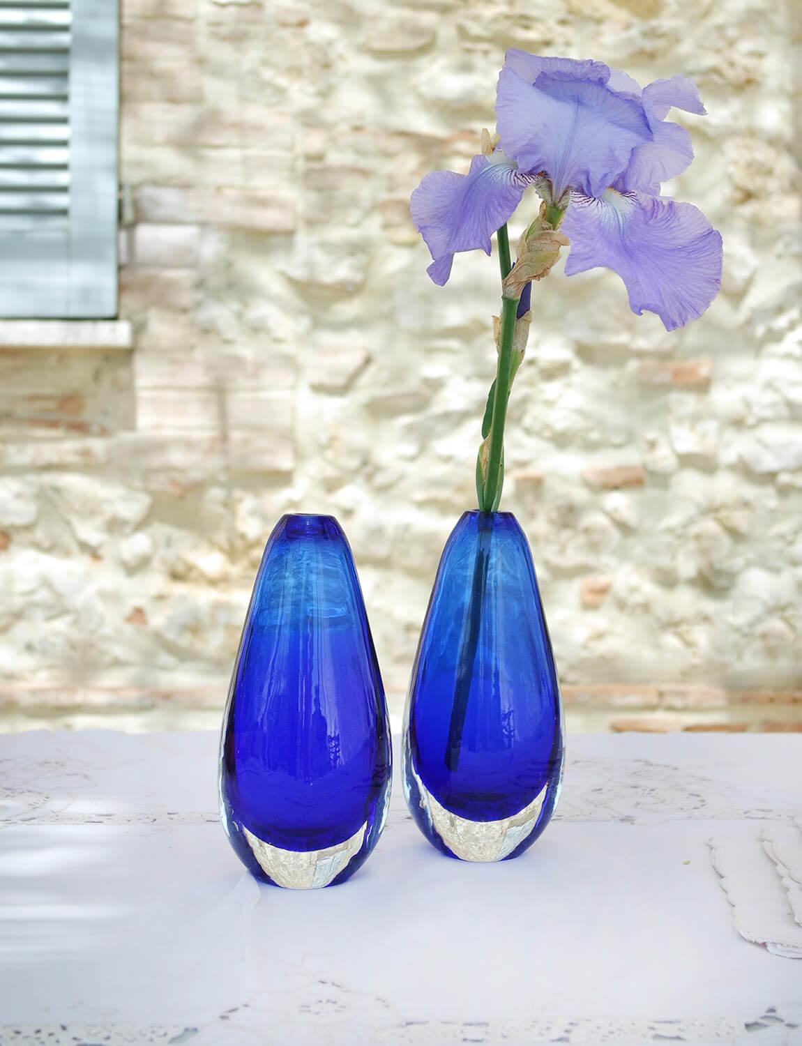 Hand-Crafted Pair of 1960s Flavio Poli Cobalt Blue Vases