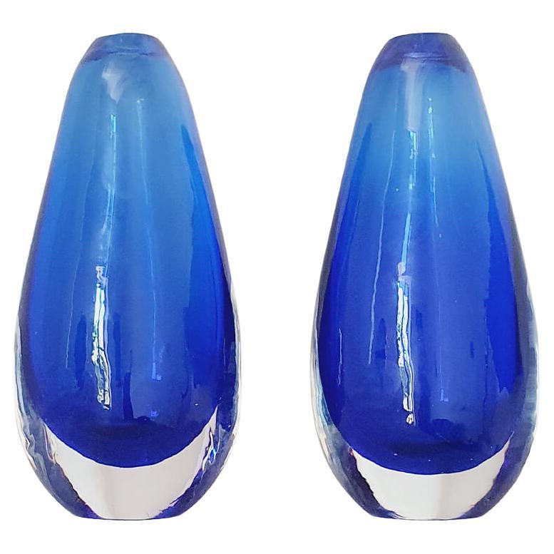 Pair of 1960s Flavio Poli Cobalt Blue Vases