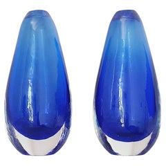 Vintage Pair of 1960s Flavio Poli Cobalt Blue Vases
