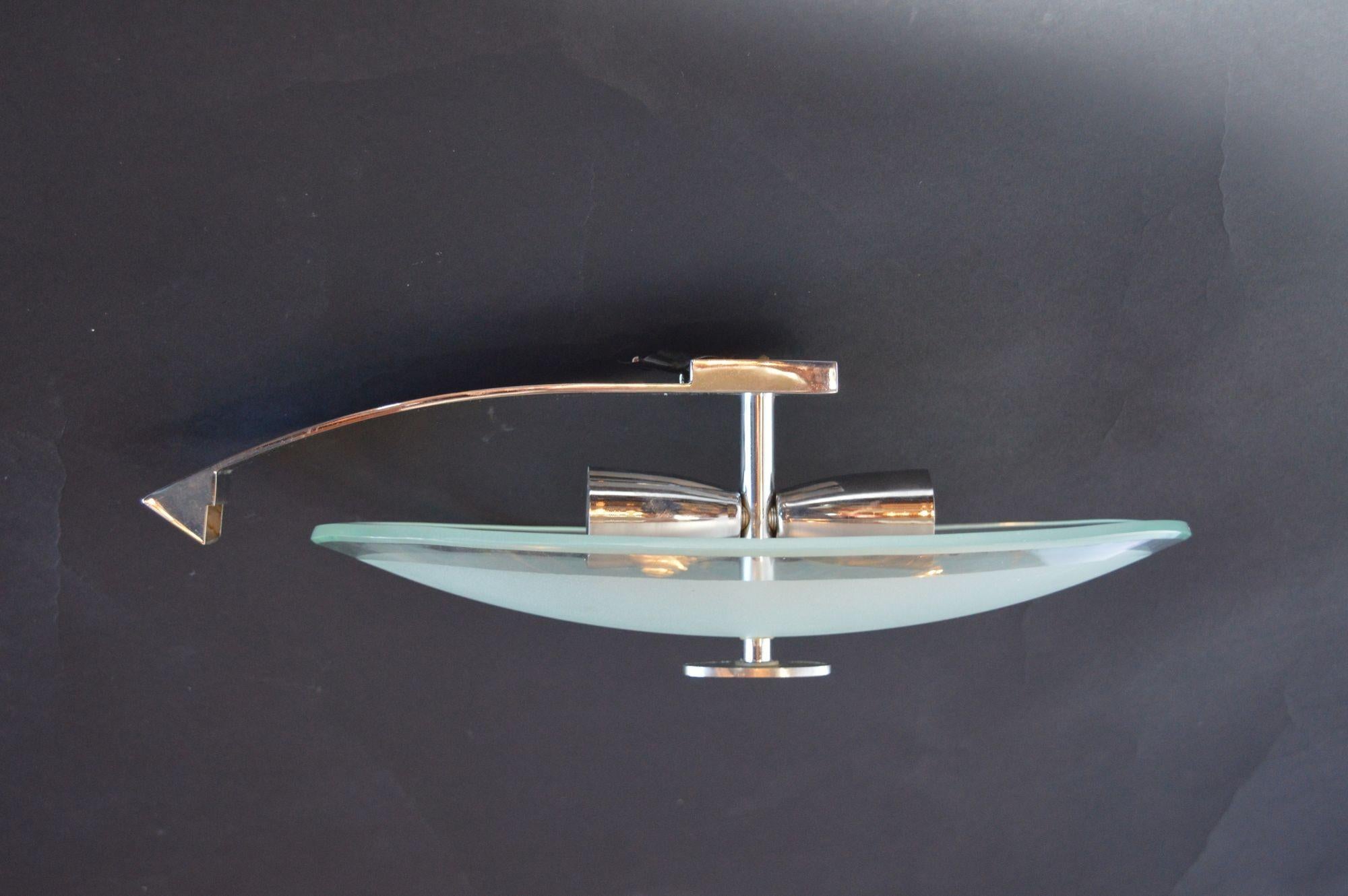 Mid-20th Century Pair of 1960's Fontana Arte Chrome and Frosted Glass Sconces For Sale