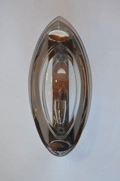 Pair of 1960's Fontana Arte Chrome and Tri-Level Glass Sconces