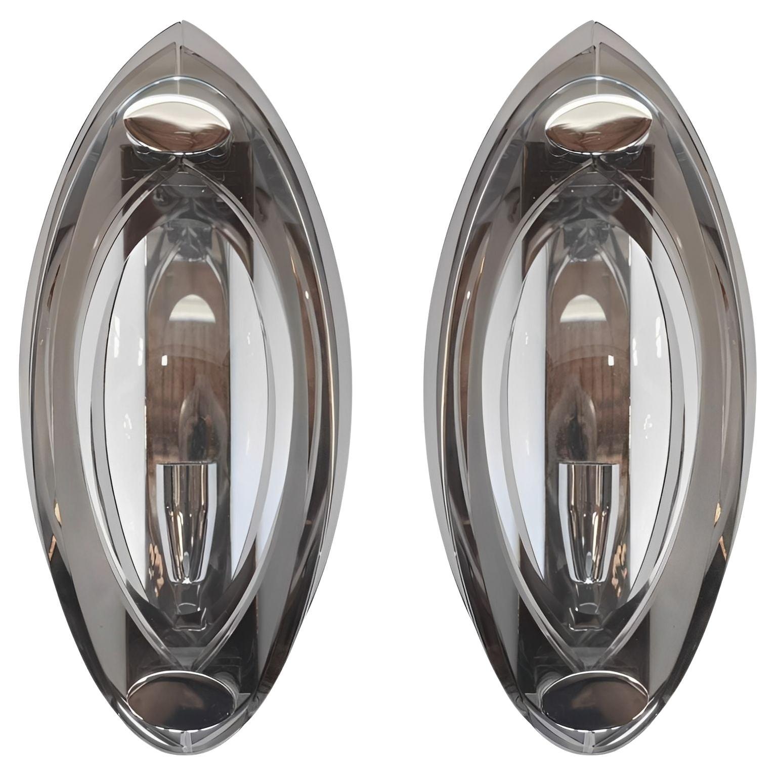 Pair of 1960
s Fontana Arte Chrome and Tri-Level Glass Sconces For Sale