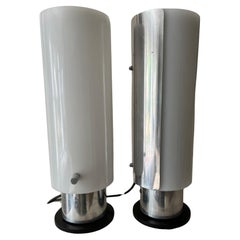 Pair of 1960s French Aluminium and Perspex Table Lamps