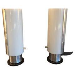Pair of 1960s French Aluminium and Perspex Table Lamps