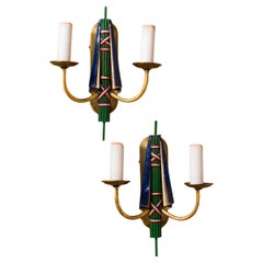 Pair of 1960s French "Bastille Day" Painted Tole Wall Sconces