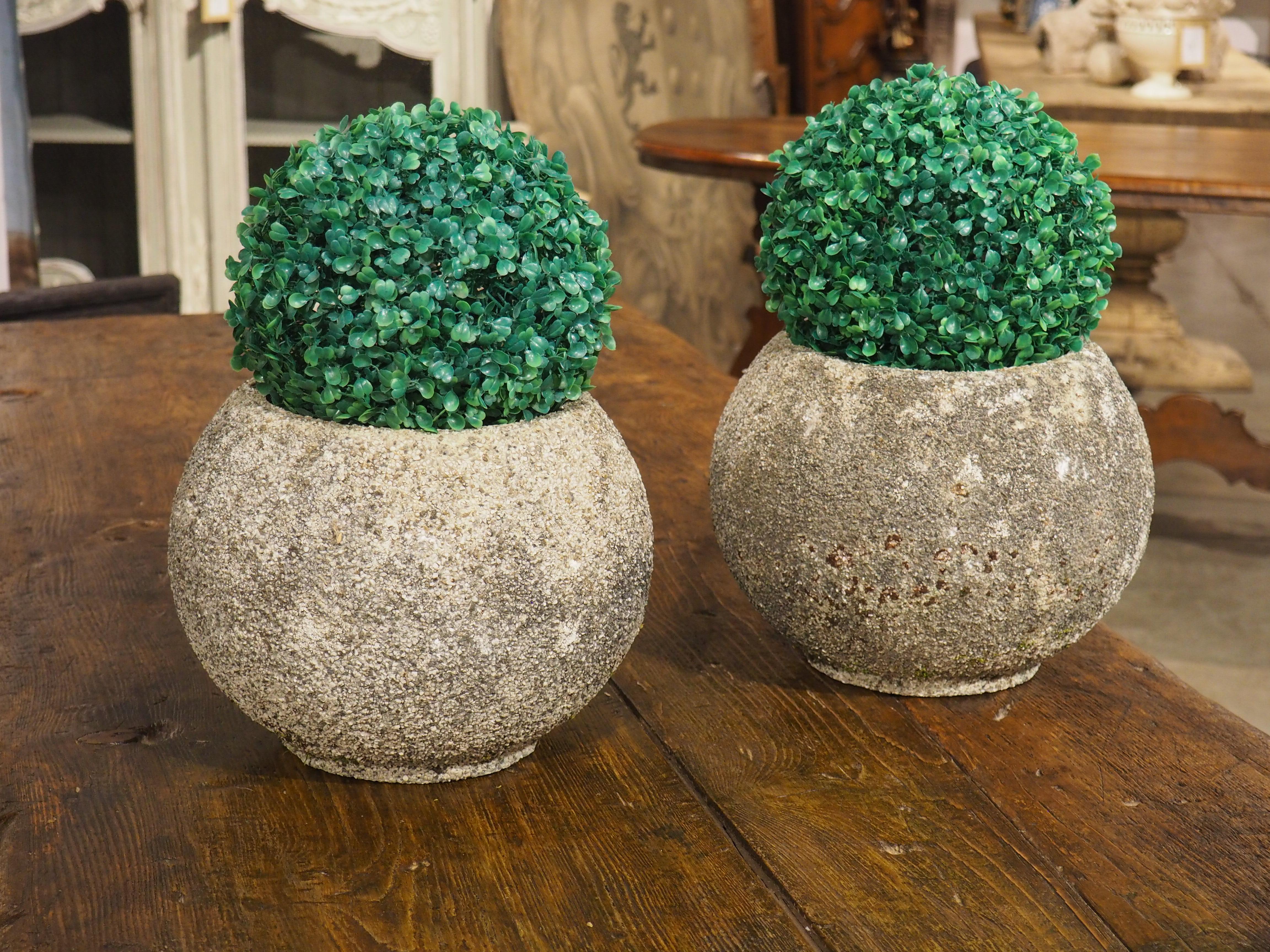 Pair of 1960’s French Boule Form Spherical Jardiniere Planters In Good Condition In Dallas, TX