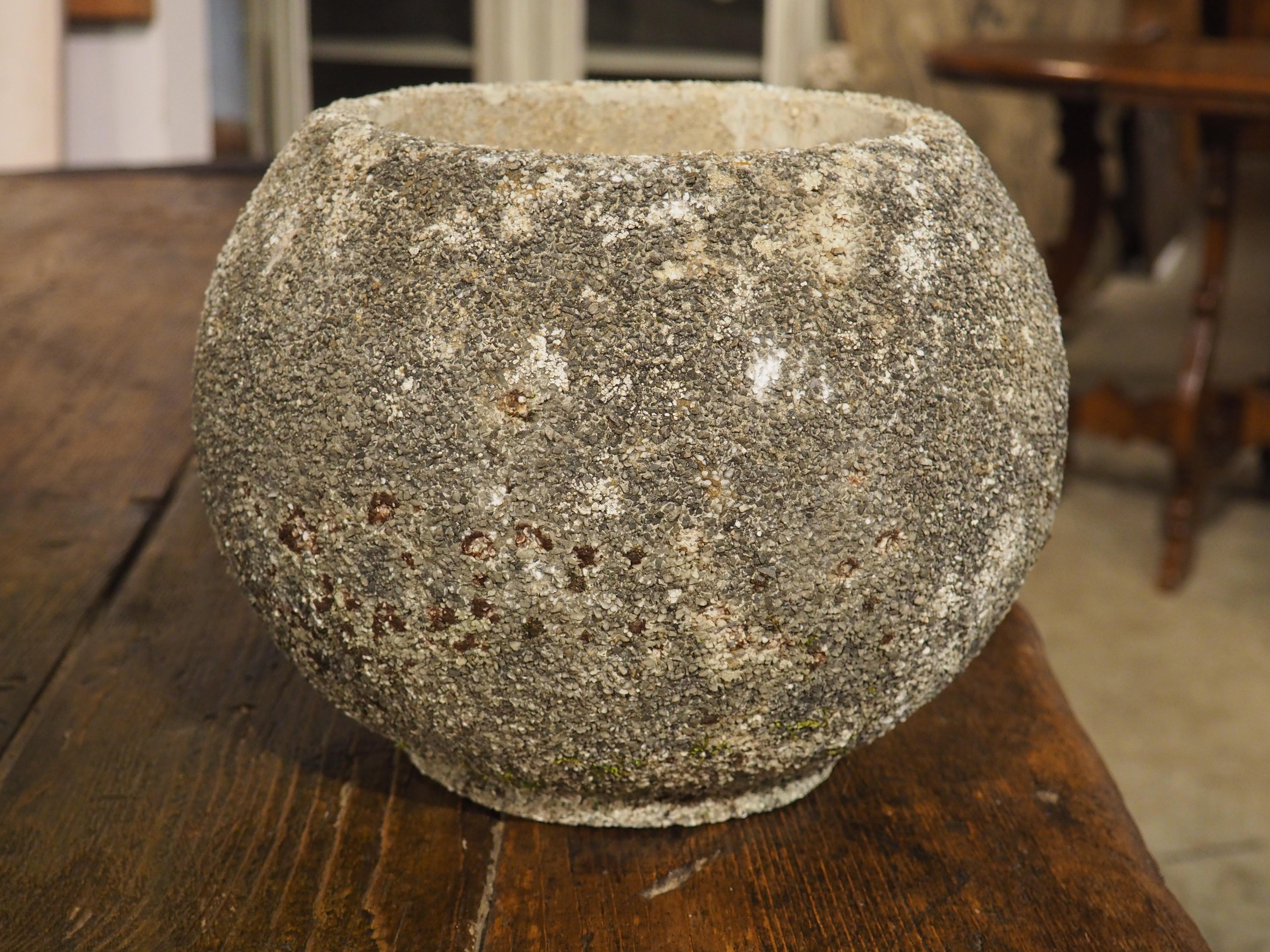 Stone Pair of 1960’s French Boule Form Spherical Jardiniere Planters