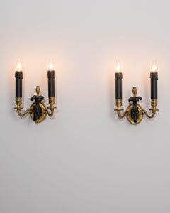 Pair Of 1960s French Empire Style Wall Sconces With Horse Heads