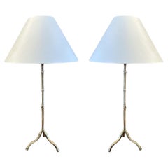 Pair of 1960s French Faux Bamboo Brass Table Lamps