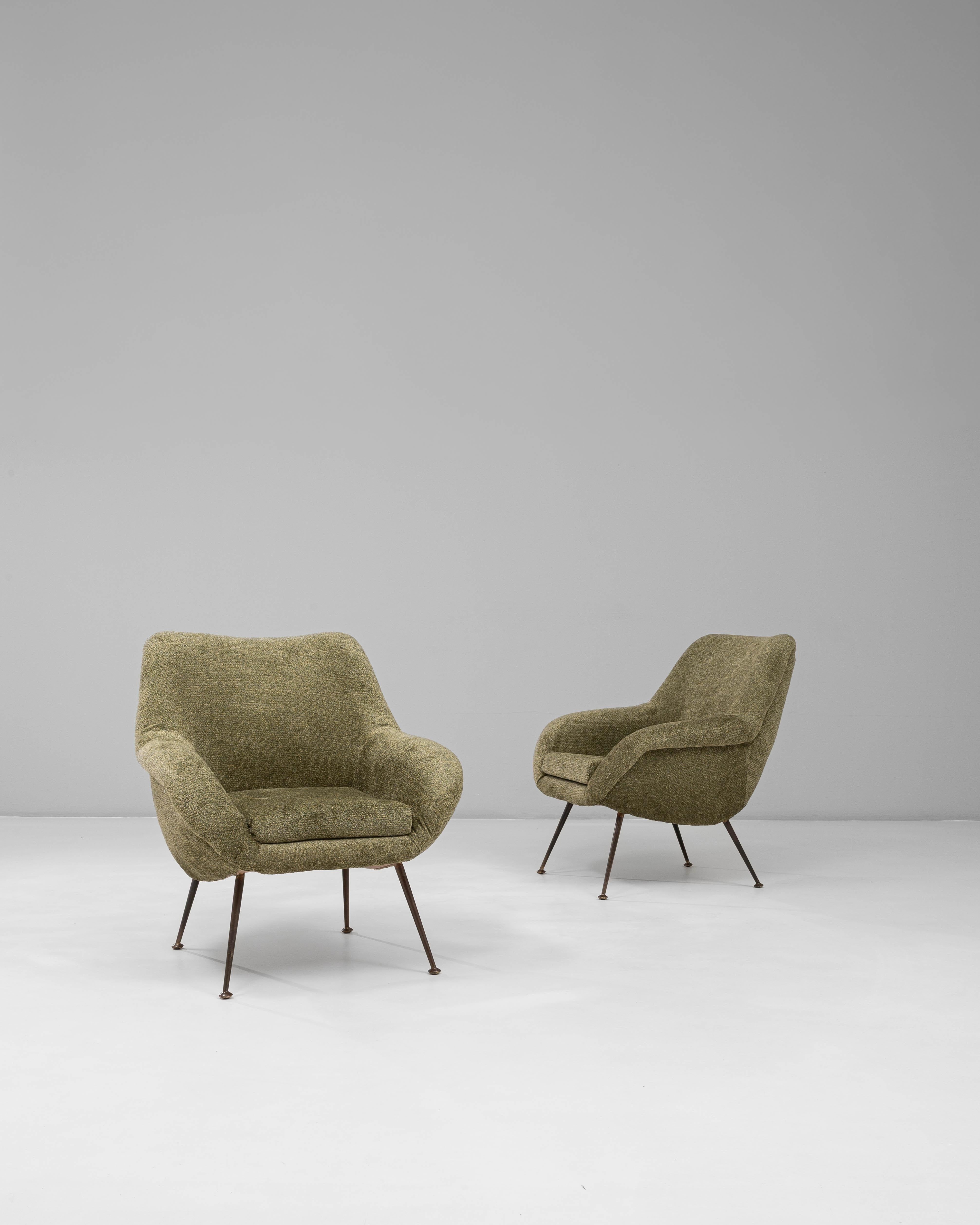 Pair of 1960s French Green Art Deco Upholstered Armchairs For Sale 6