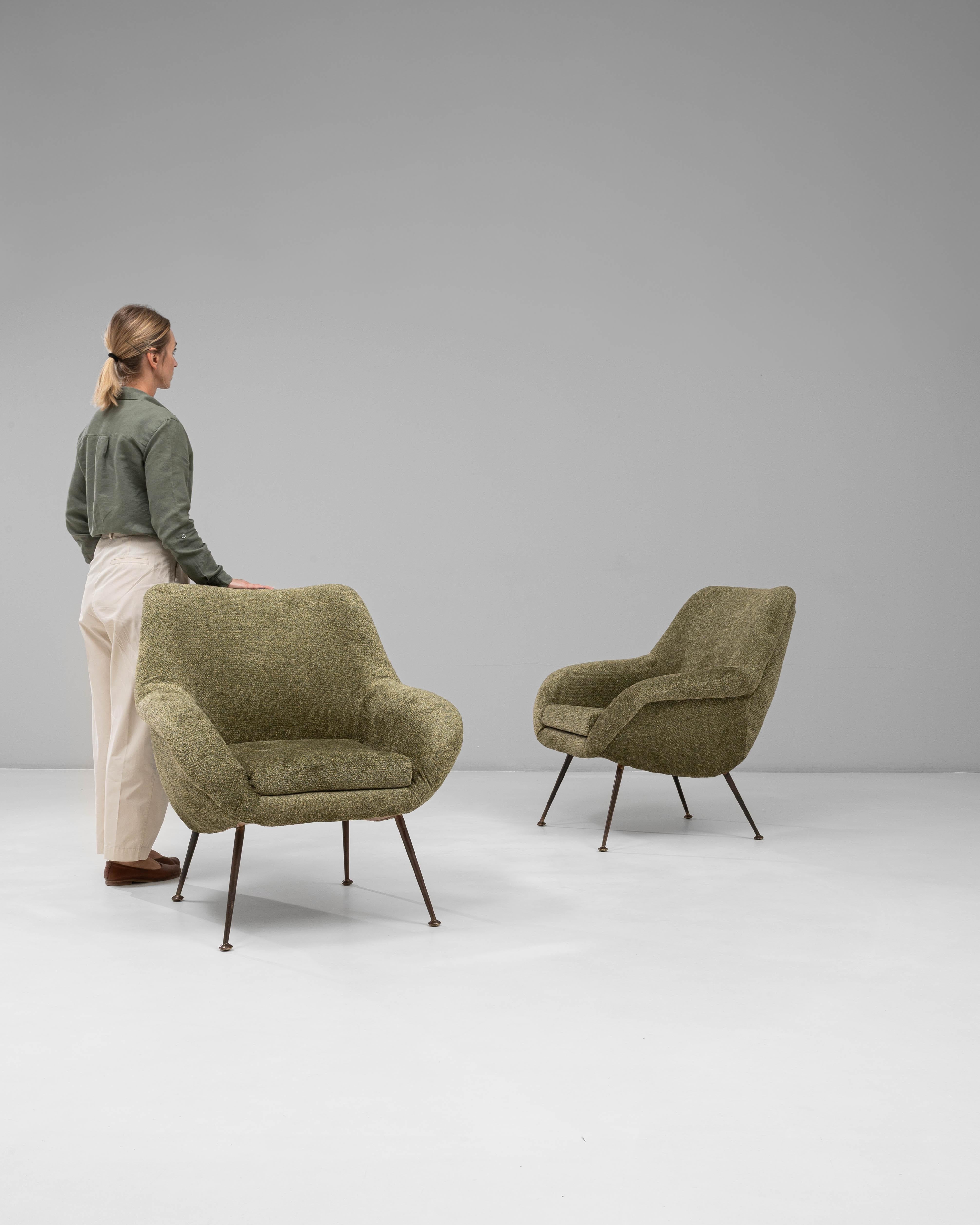 Pair of 1960s French Green Art Deco Upholstered Armchairs For Sale 7