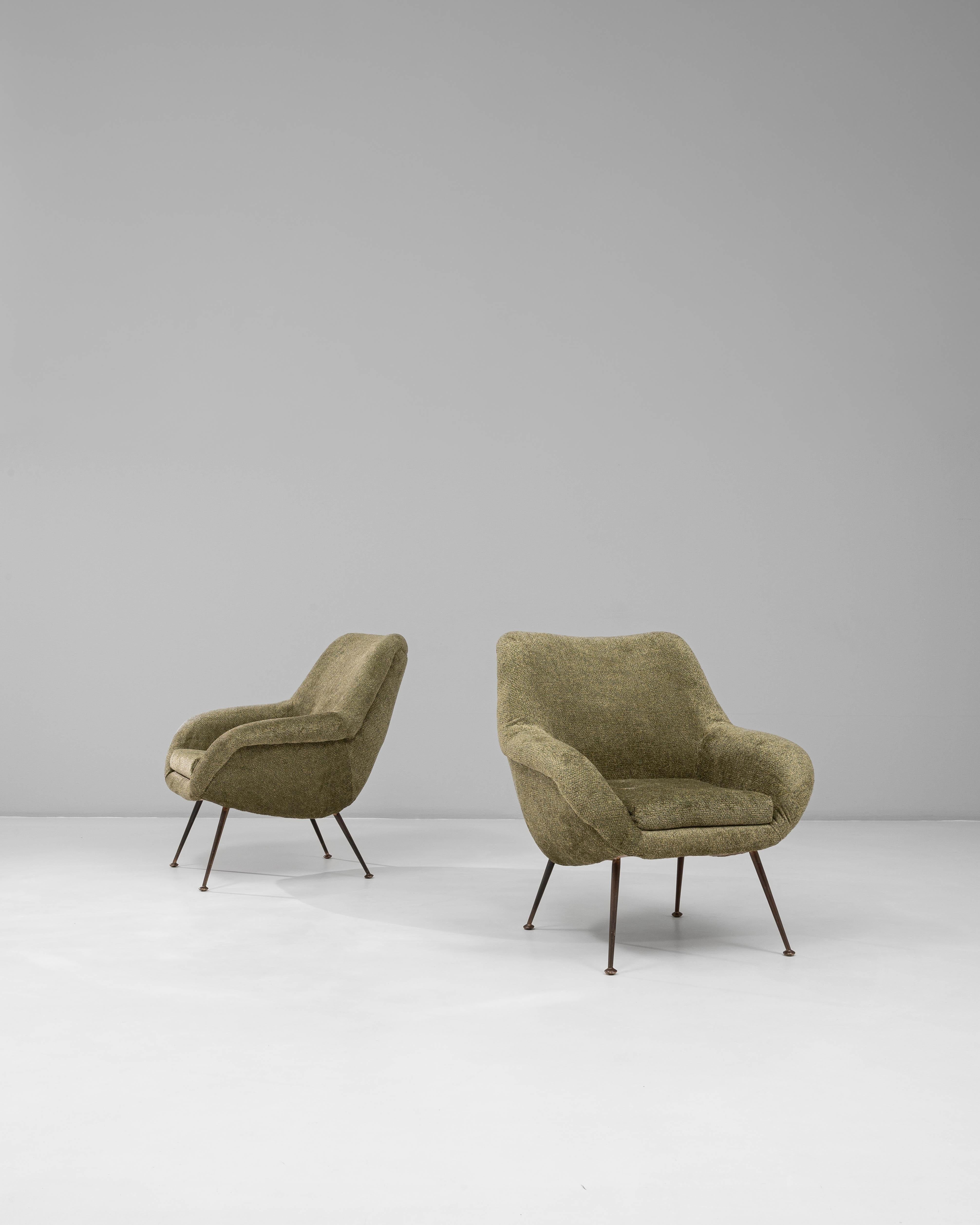 Pair of 1960s French Green Art Deco Upholstered Armchairs For Sale 8