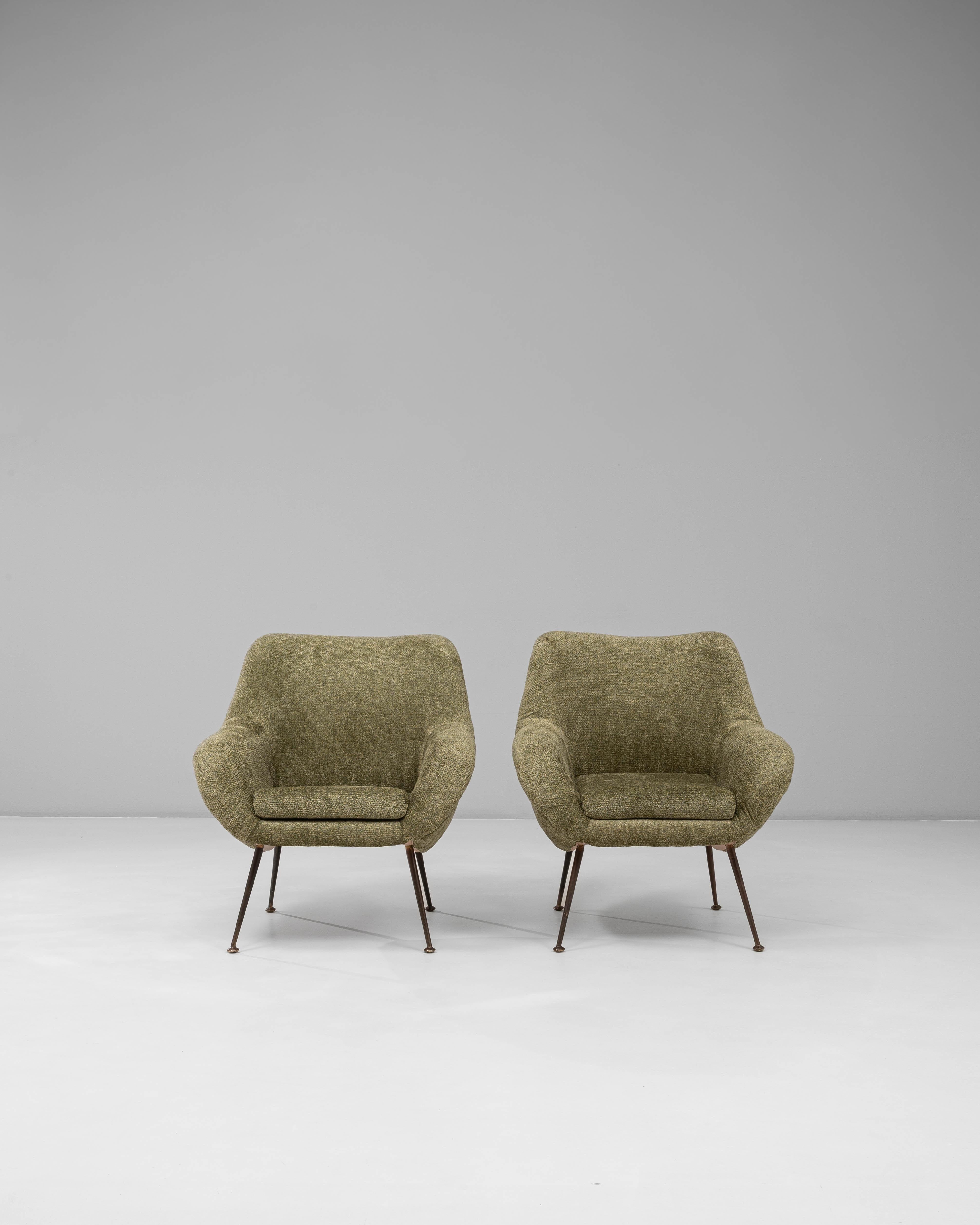 Pair of 1960s French Green Art Deco Upholstered Armchairs For Sale 9