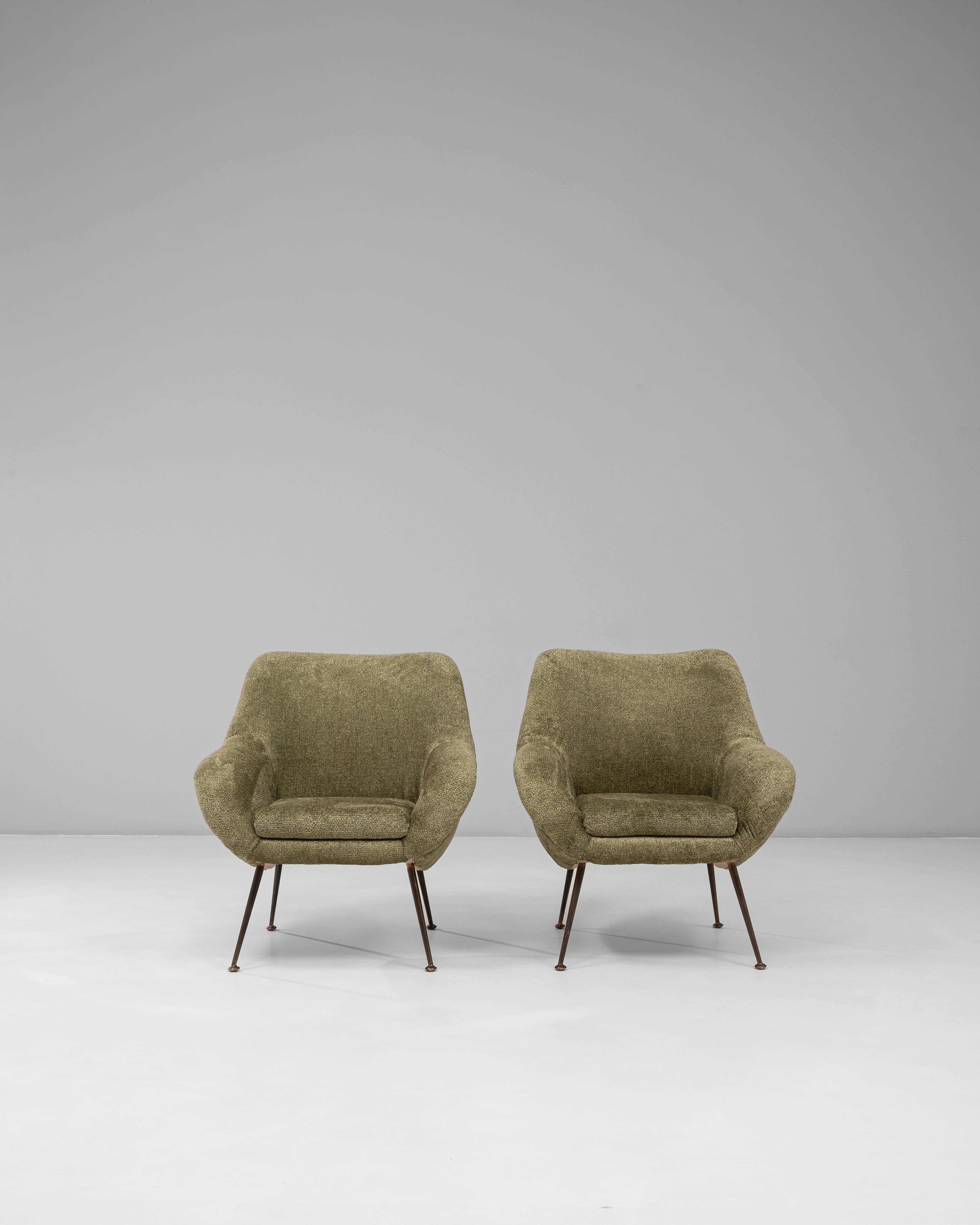 Pair of 1960s French Green Art Deco Upholstered Armchairs For Sale 10