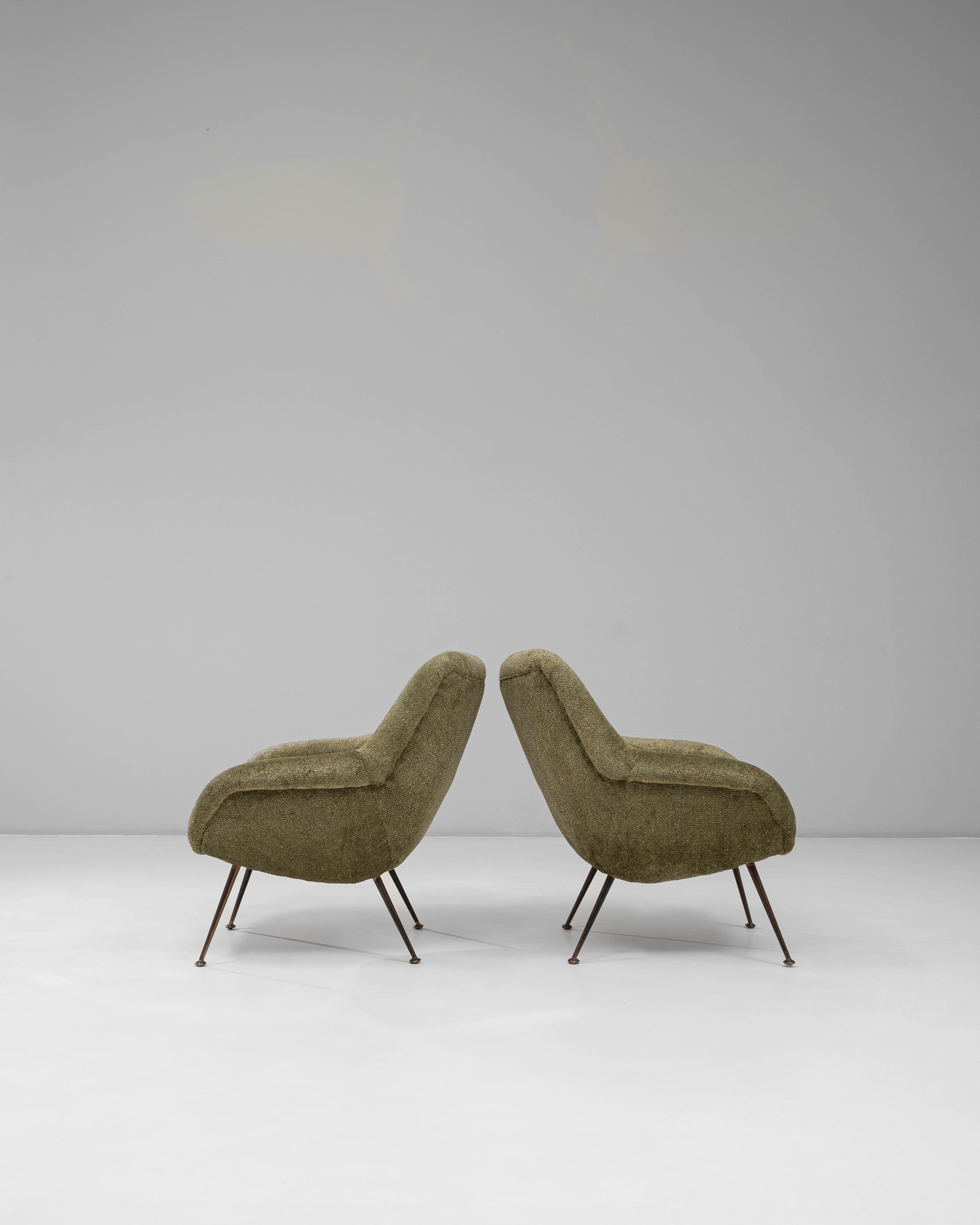 Pair of 1960s French Green Art Deco Upholstered Armchairs For Sale 11