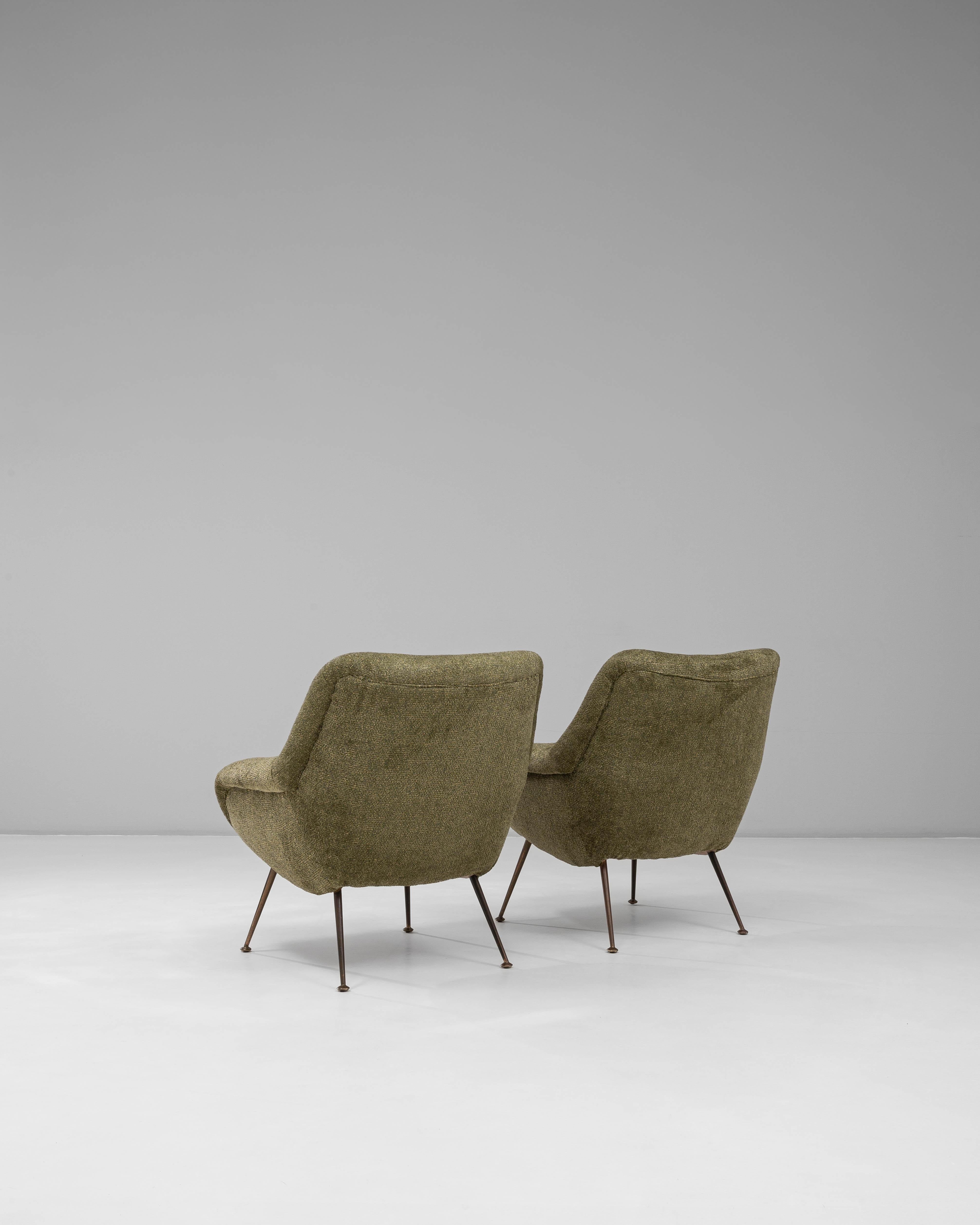 Pair of 1960s French Green Art Deco Upholstered Armchairs For Sale 12