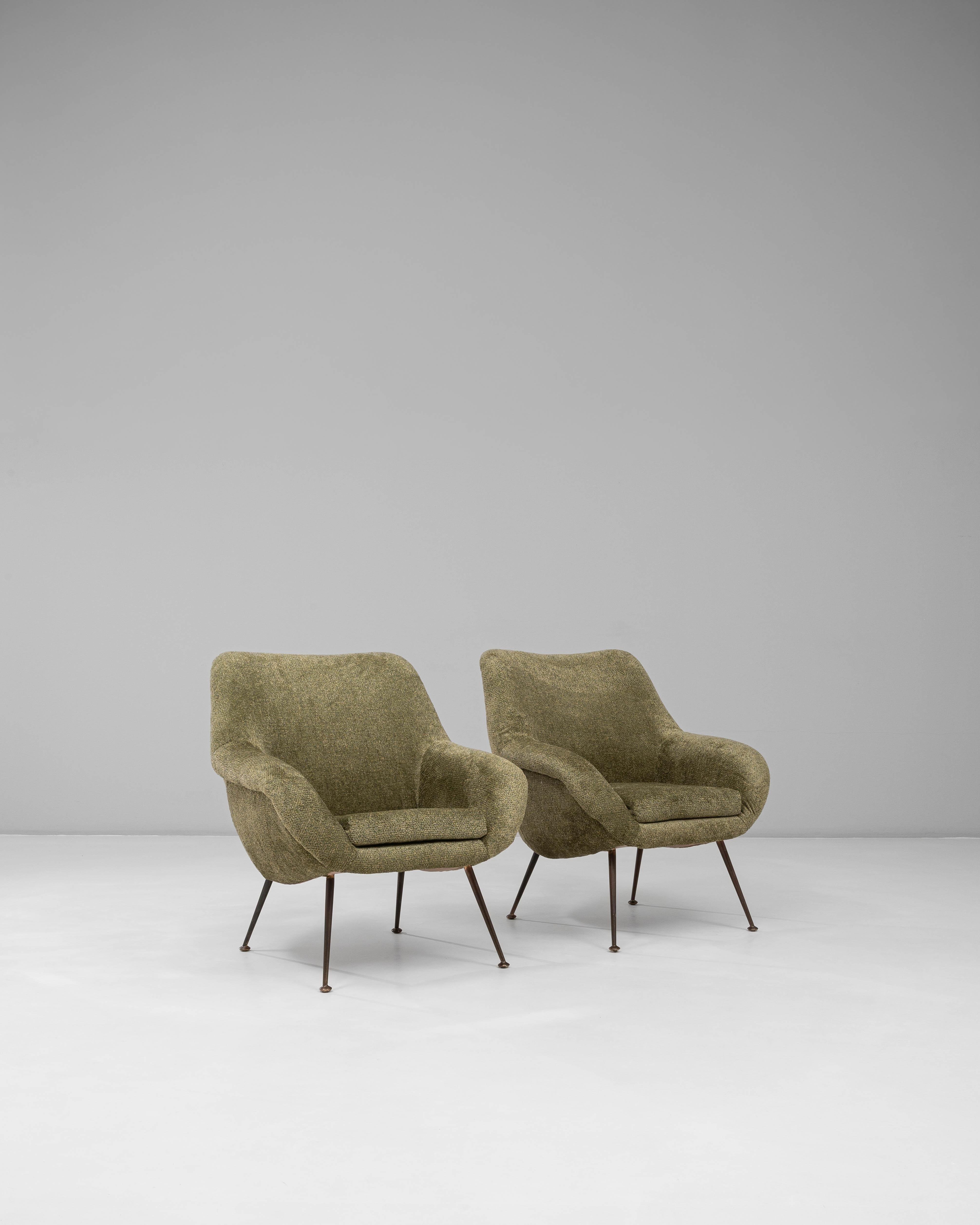 Pair of 1960s French Green Art Deco Upholstered Armchairs In Good Condition For Sale In High Point, NC