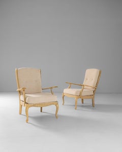 Pair of 1960s French Louis XV Style Oak Armchairs With Upholstered Cushions