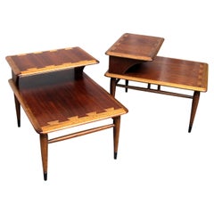 Pair of 1960s French Modernist Two Tier Walnut Side Tables or Nightstands