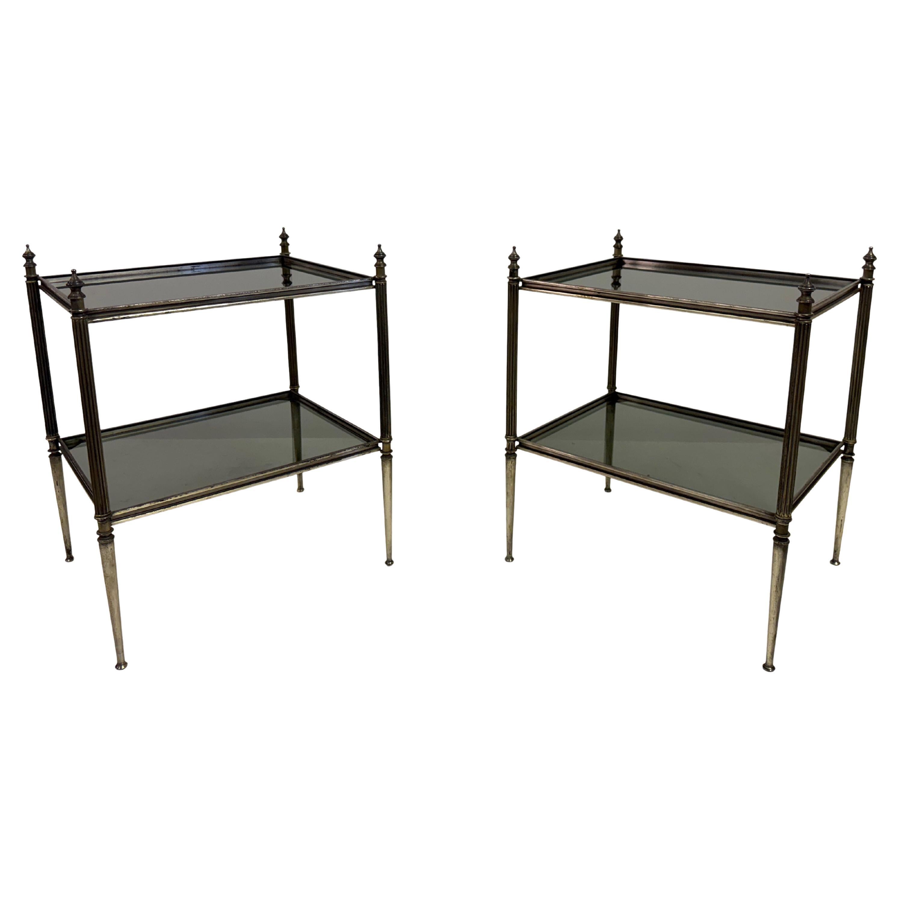 Pair of 1960s French Nickel-Plated Brass Side Table Etageres