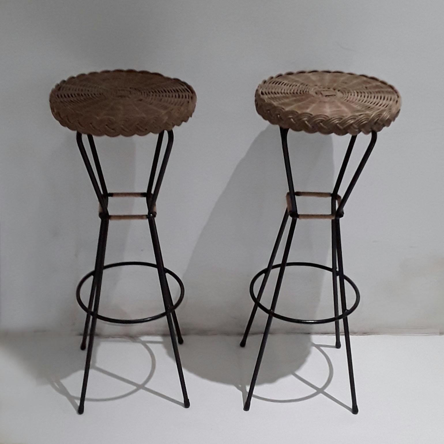 rattan bar stool metal frame black