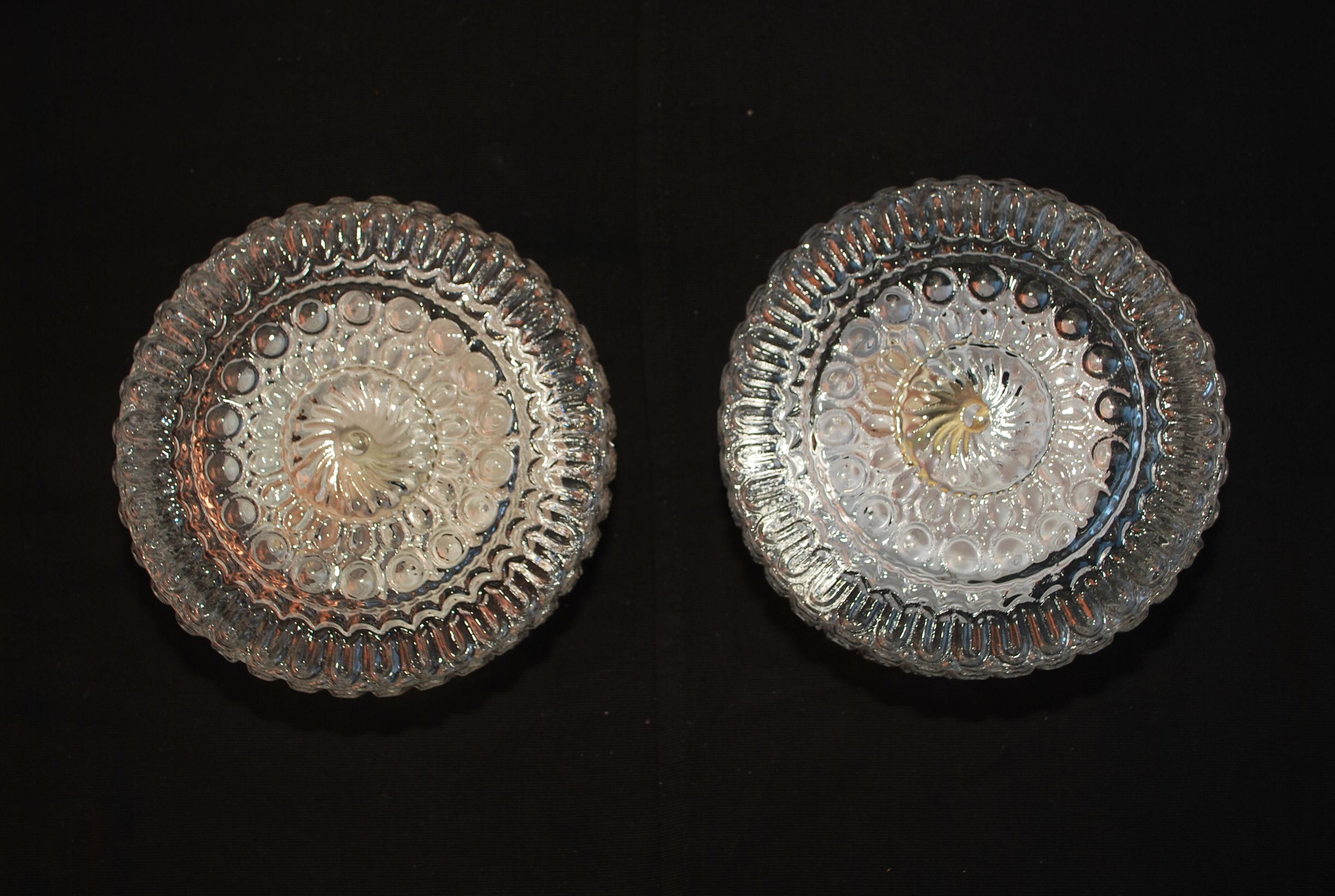 Glass Pair of 1960's French sconces/flush mount light For Sale
