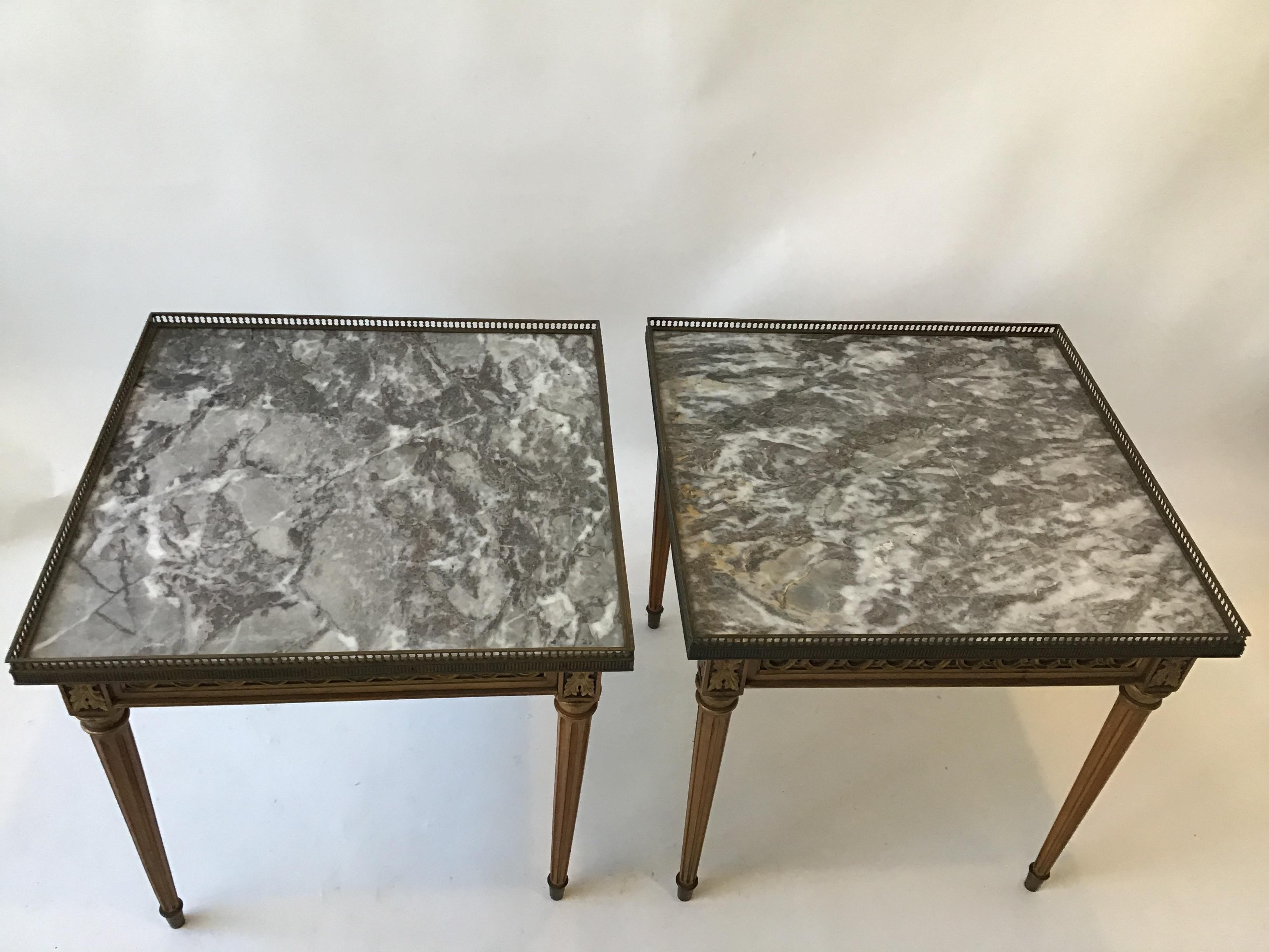Mid-20th Century Pair of 1960s French Style Louis XVI Marble-Top Side Tables