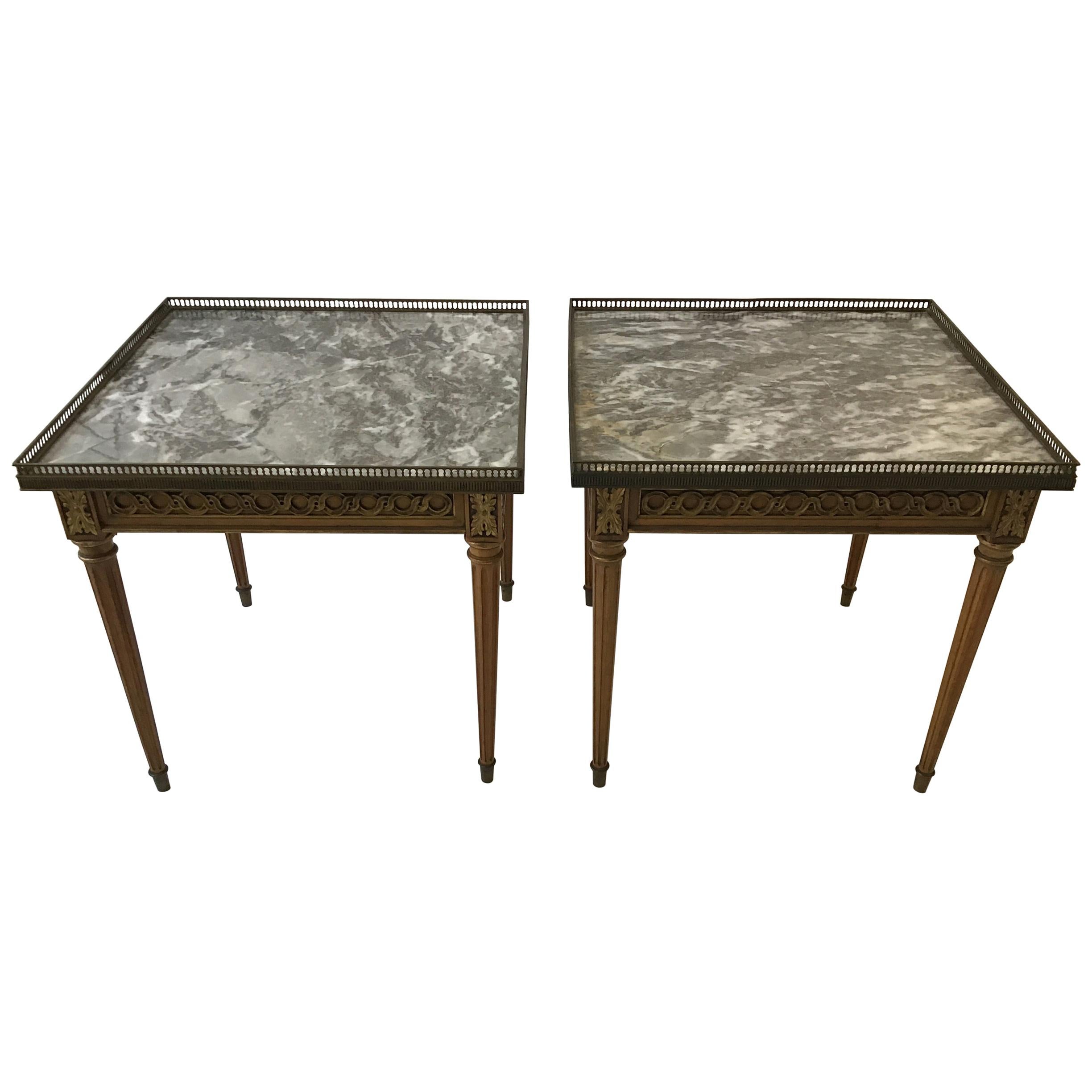 Pair of 1960s French Style Louis XVI Marble-Top Side Tables