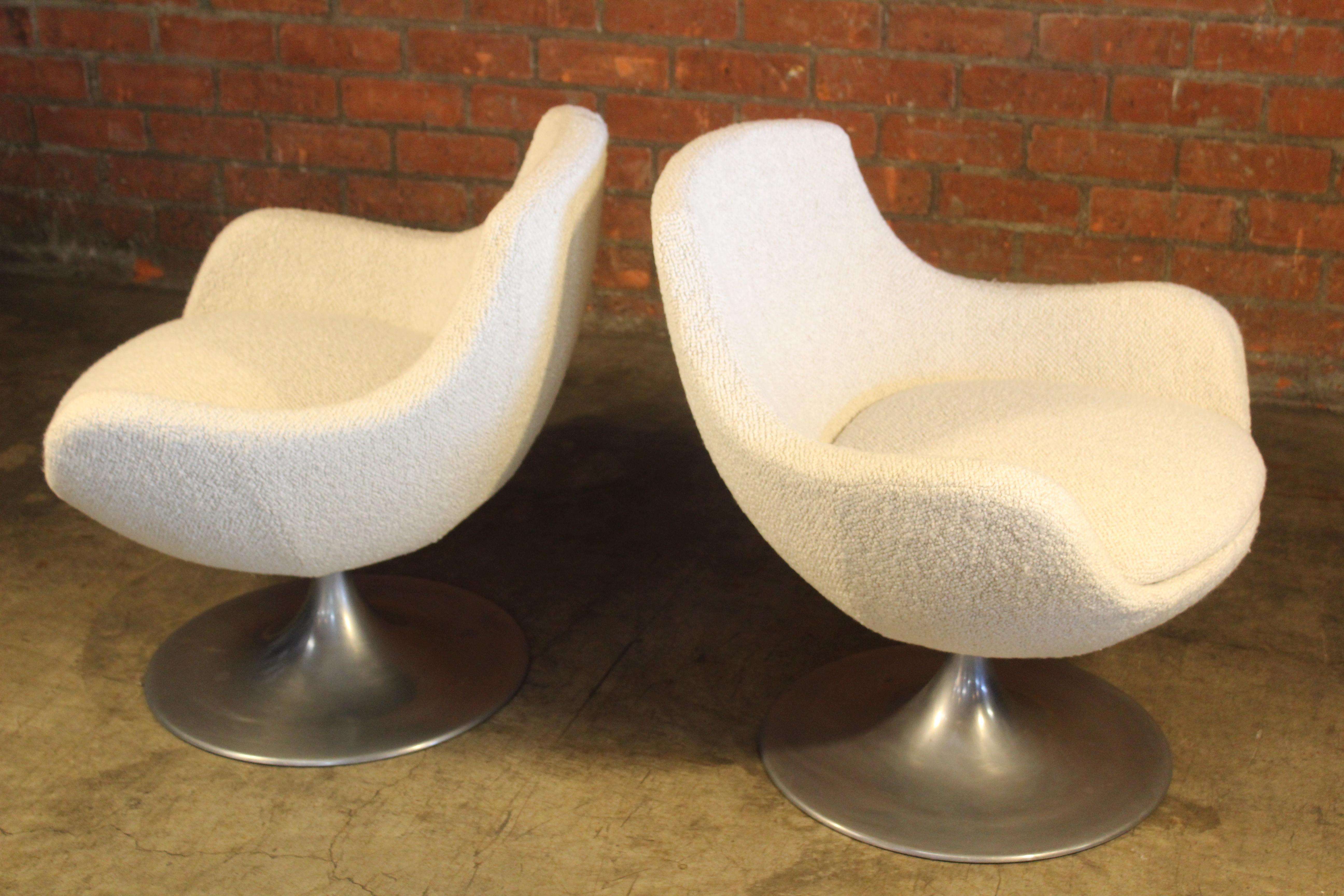Pair of Pierre Guariche Swivel Chairs in Pierre Frey Boucle 3