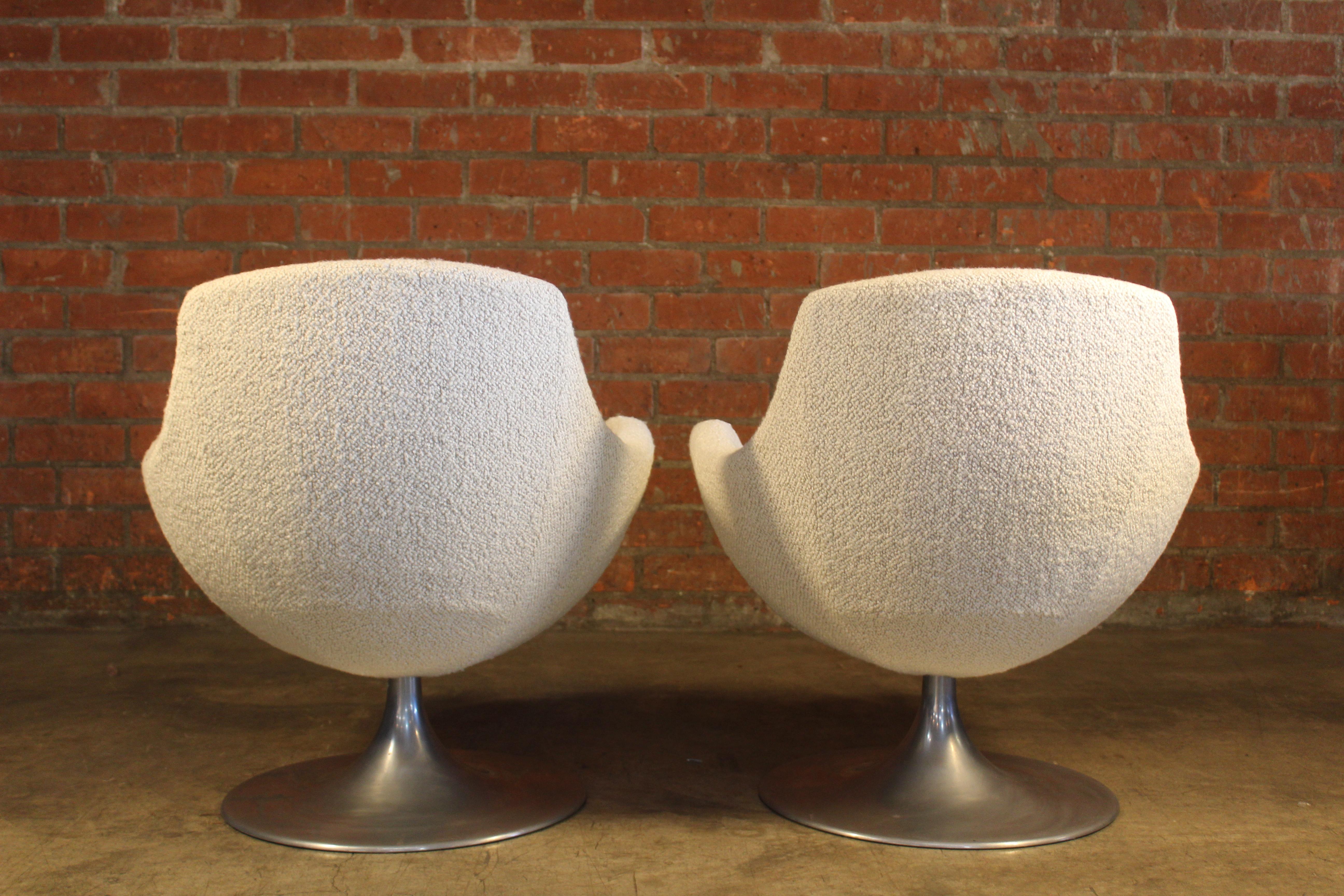 Pair of Pierre Guariche Swivel Chairs in Pierre Frey Boucle 7