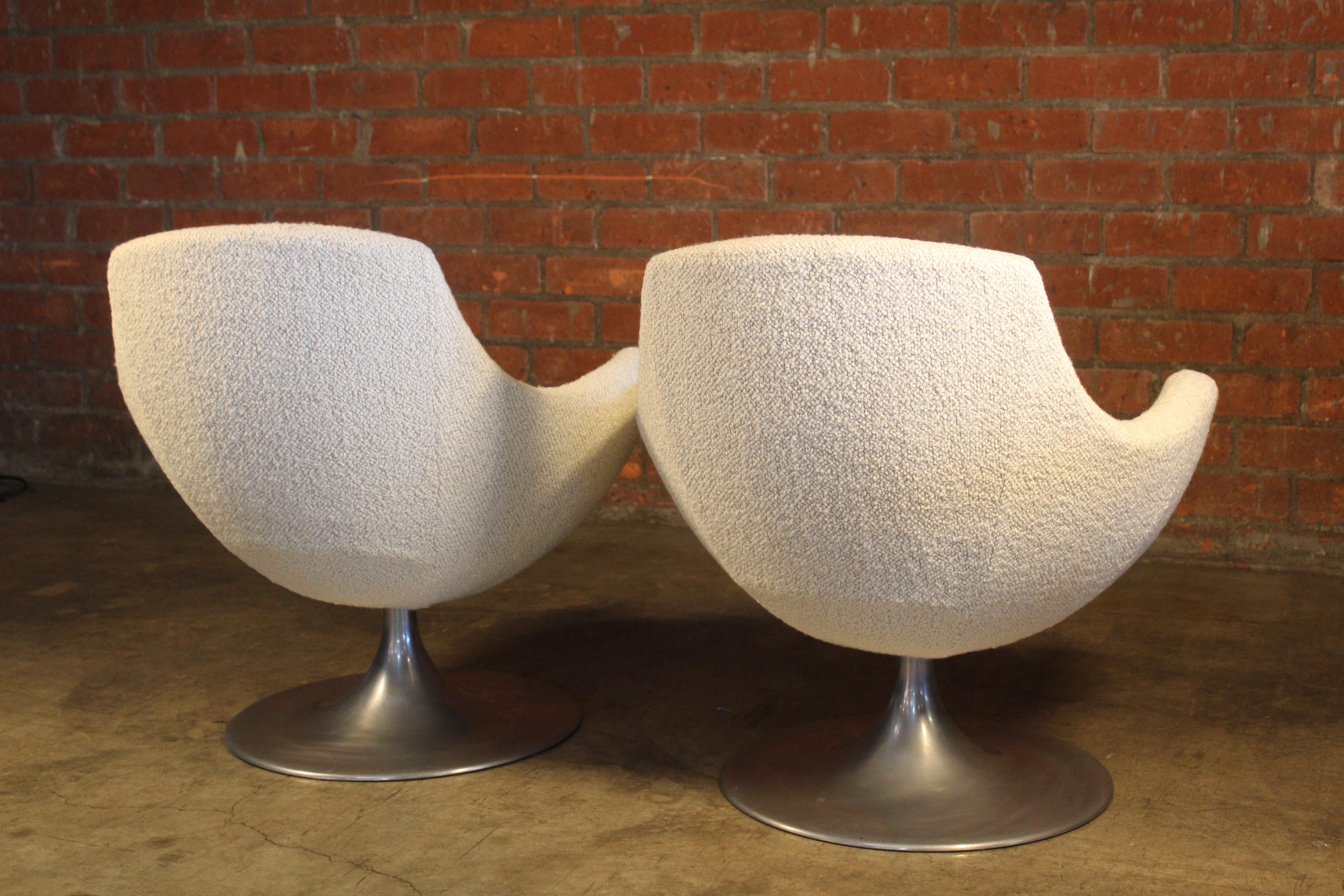 Pair of Pierre Guariche Swivel Chairs in Pierre Frey Boucle 8