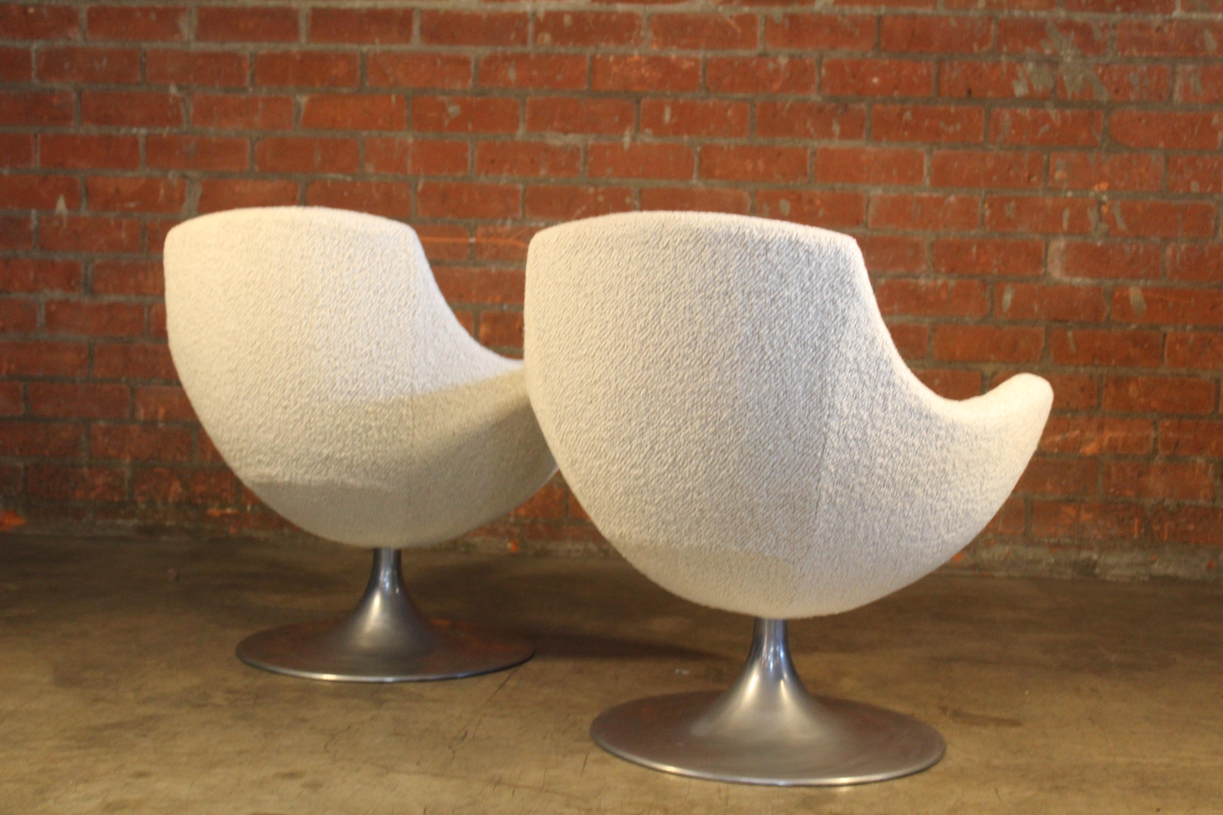 Pair of Pierre Guariche Swivel Chairs in Pierre Frey Boucle 9