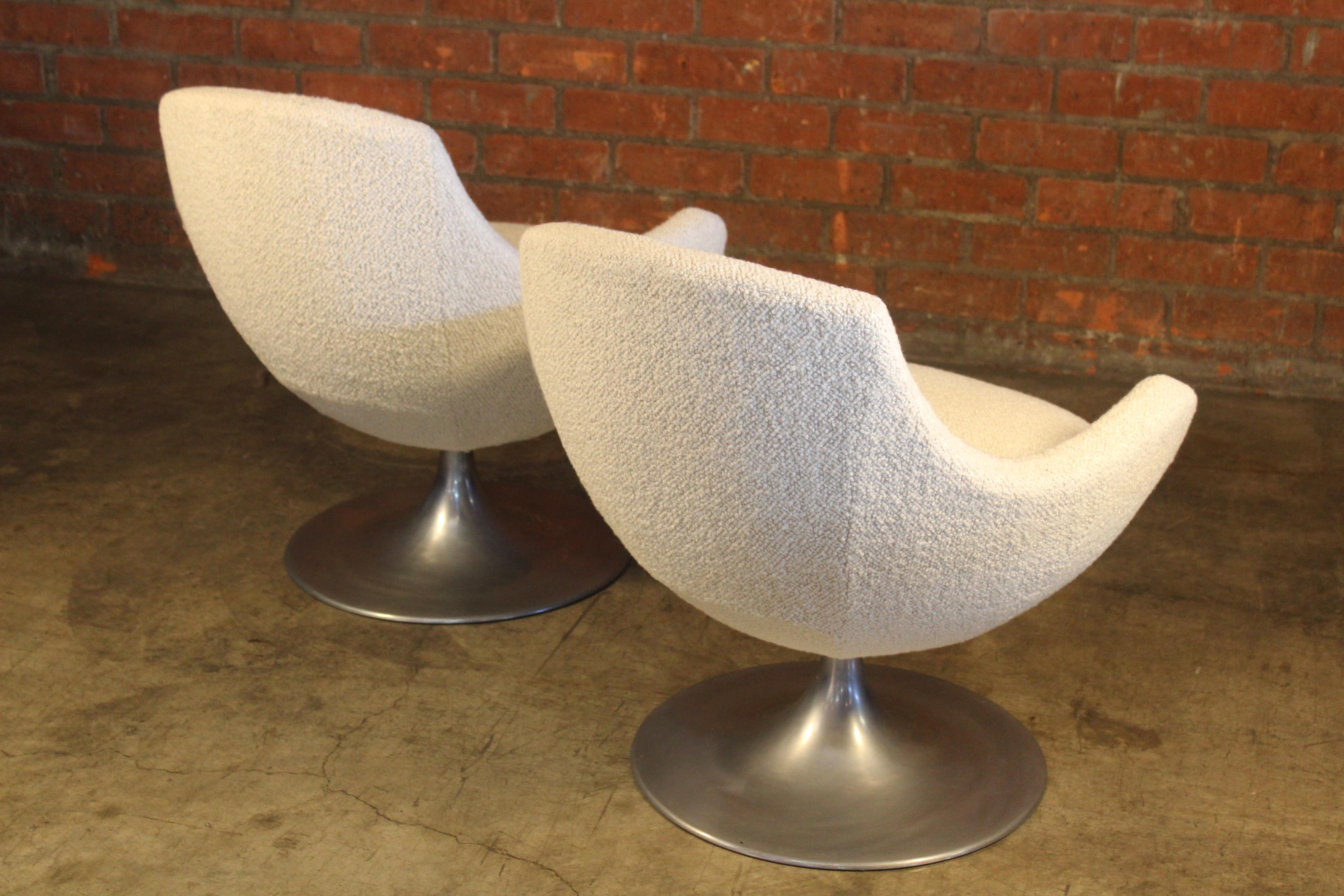 Pair of Pierre Guariche Swivel Chairs in Pierre Frey Boucle 10