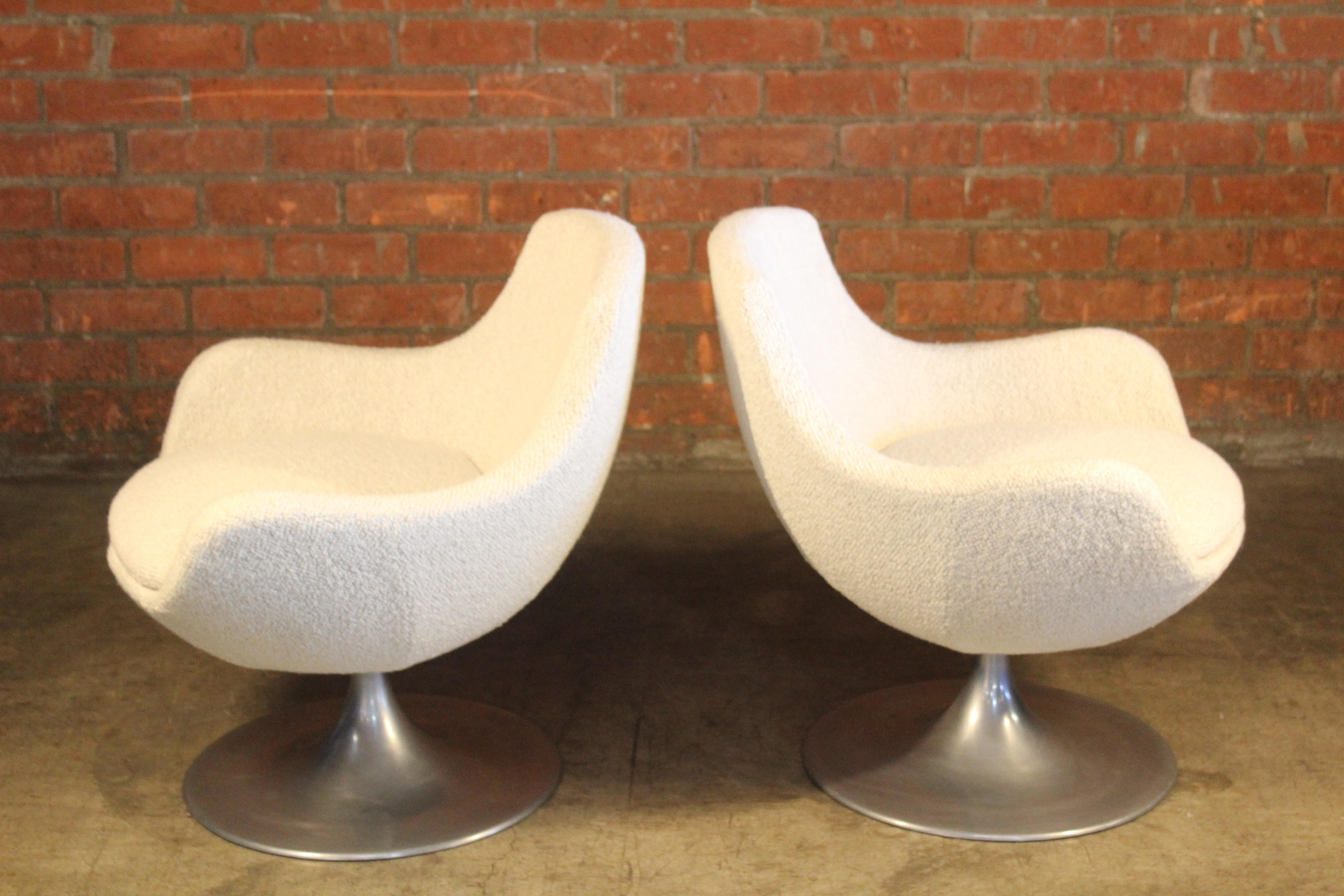 Pair of Pierre Guariche Swivel Chairs in Pierre Frey Boucle 1
