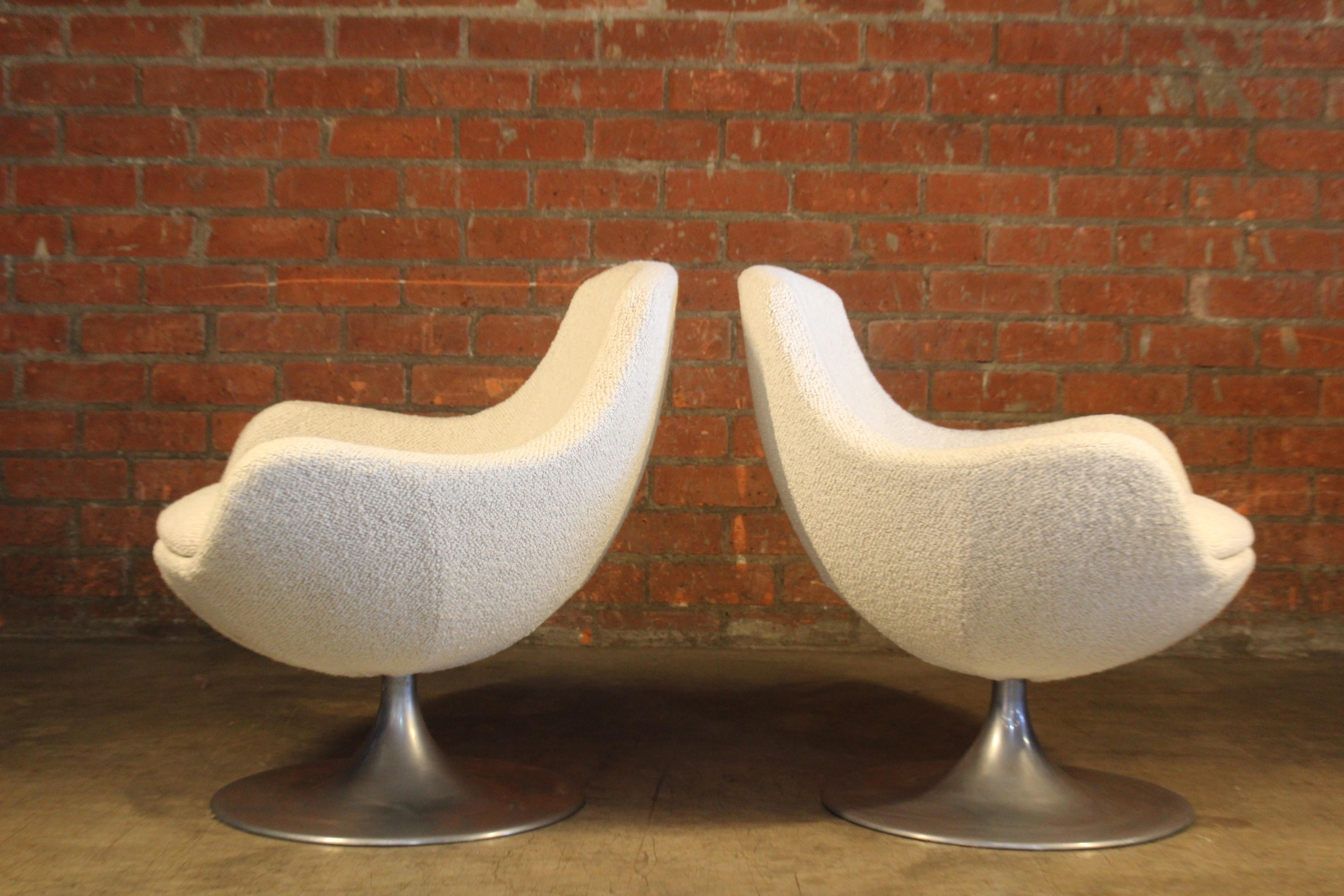 Pair of Pierre Guariche Swivel Chairs in Pierre Frey Boucle 2